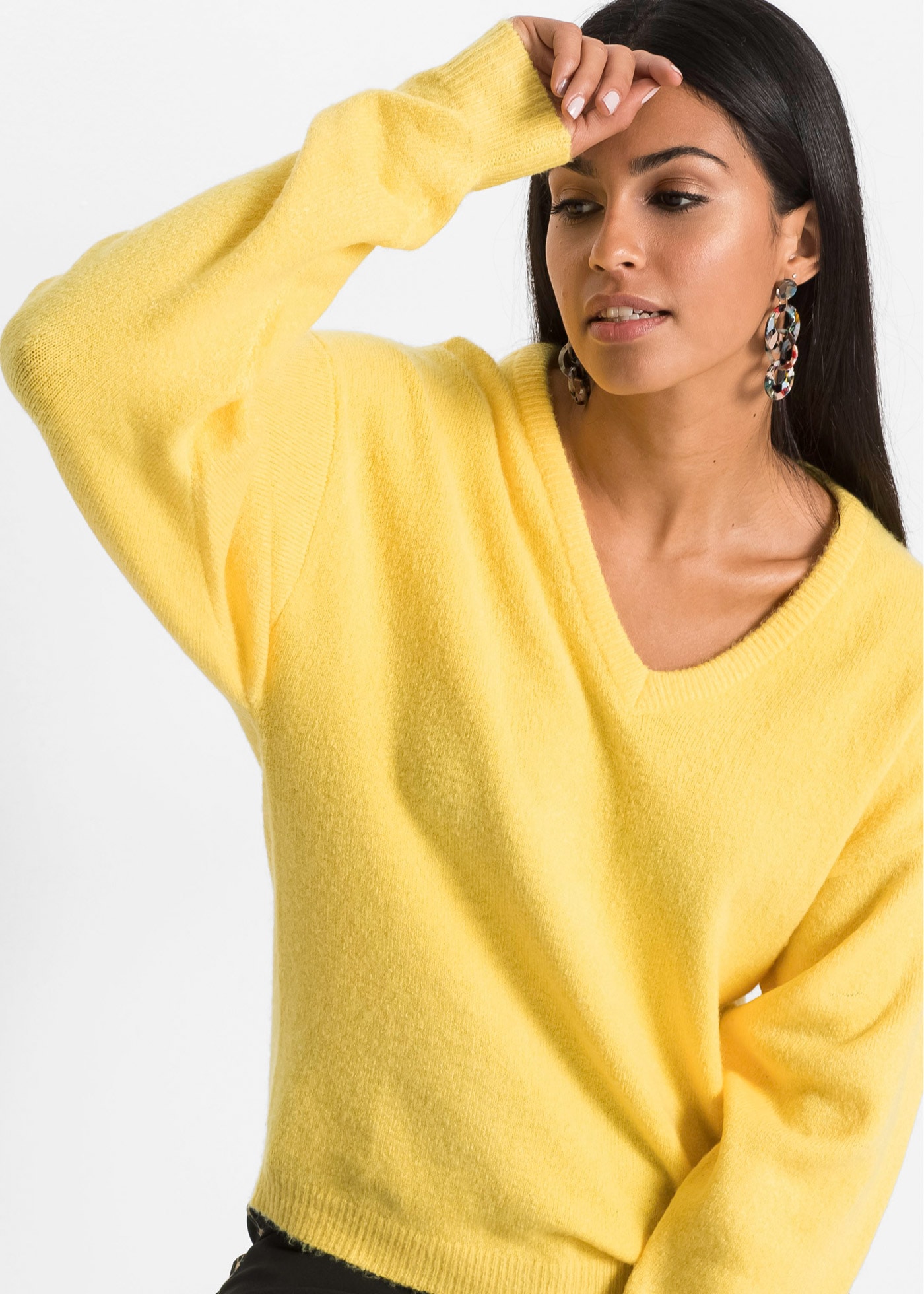 bonprix Strickpullover »Oversize-Strick-Pullover« aus weichem Material, mit V-Ausschnitt, Oversized-Passform