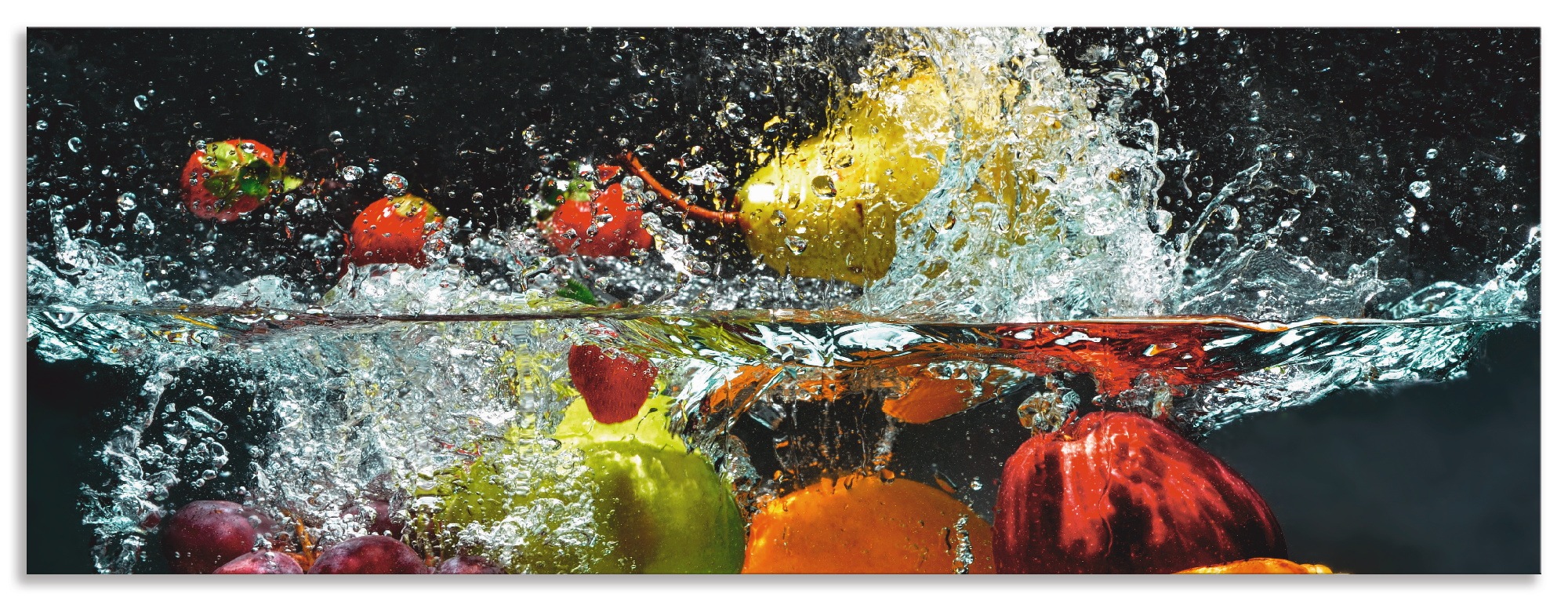 Artland Küchenrückwand »Spritzendes Obst auf dem Wasser«, (1 tlg.), Alu Spritzschutz mit Klebeband, einfache Montage