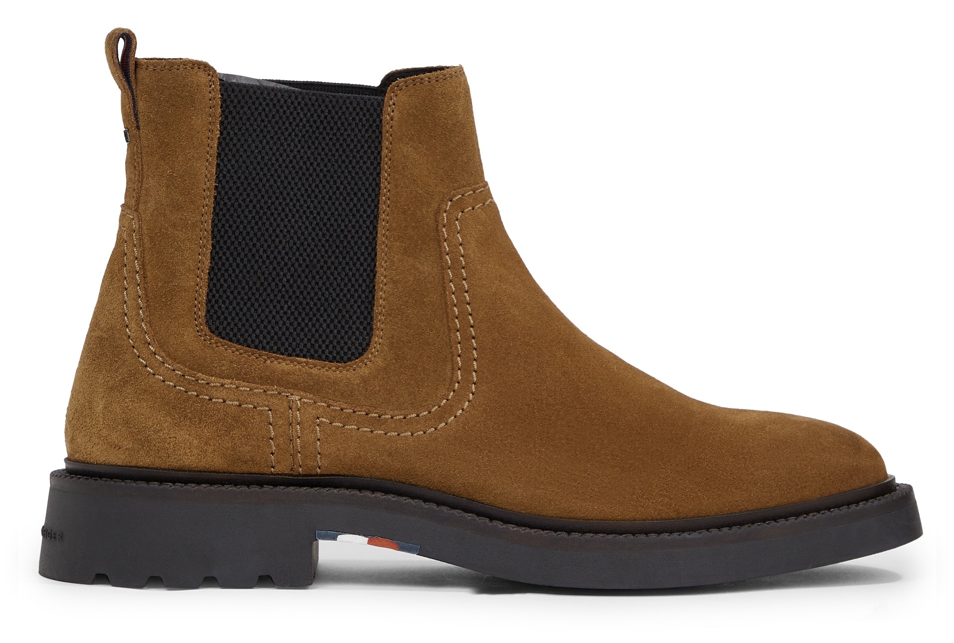 Tommy Hilfiger Chelseaboots »HILFIGER COMFORT LWT SUEDE CHEL«, Blockabsatz, Businessmode, Stiefelette, Boots mit Stretcheinsatz