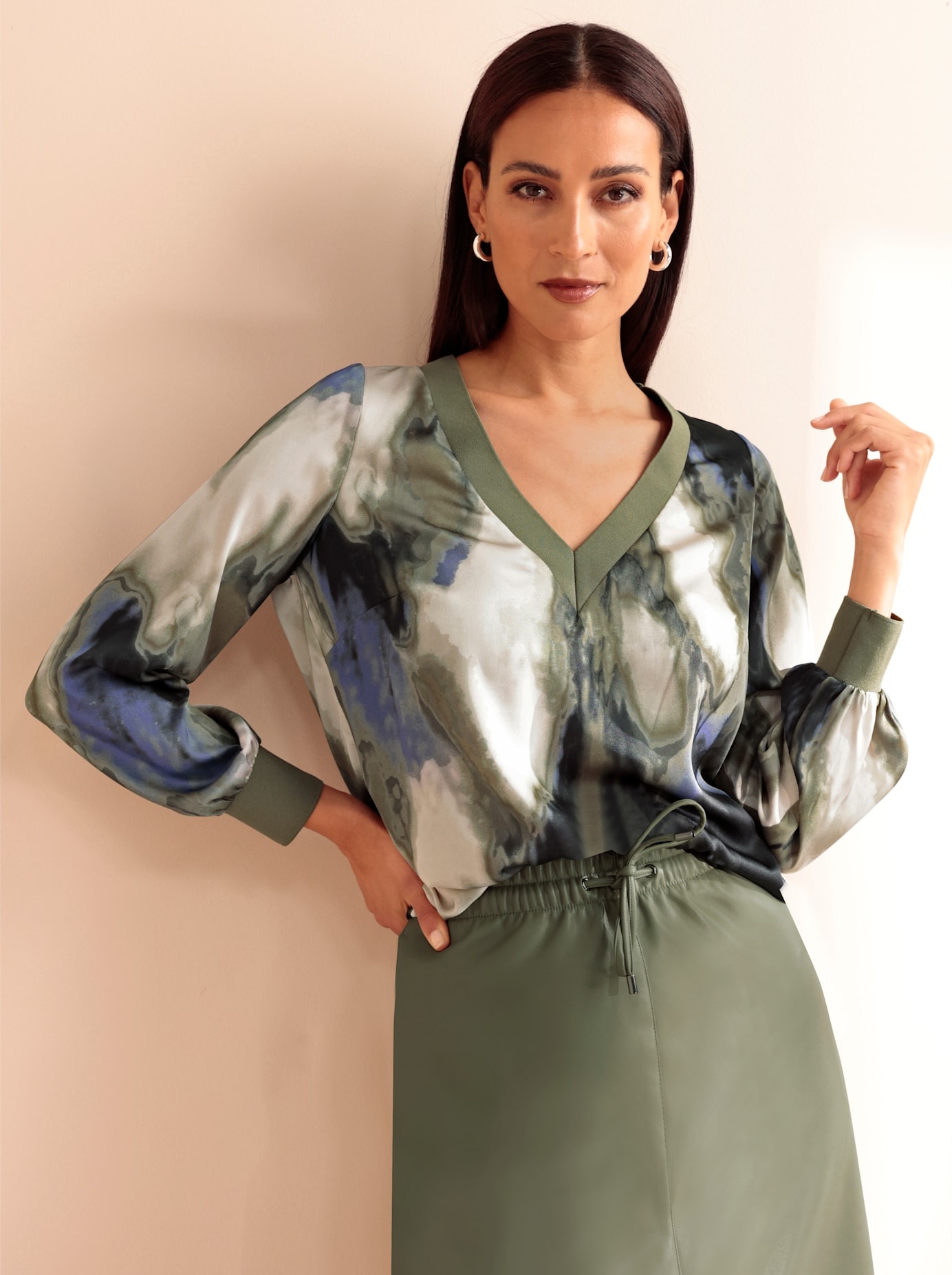 Heine Damen Druckbluse in grün, Größe 36