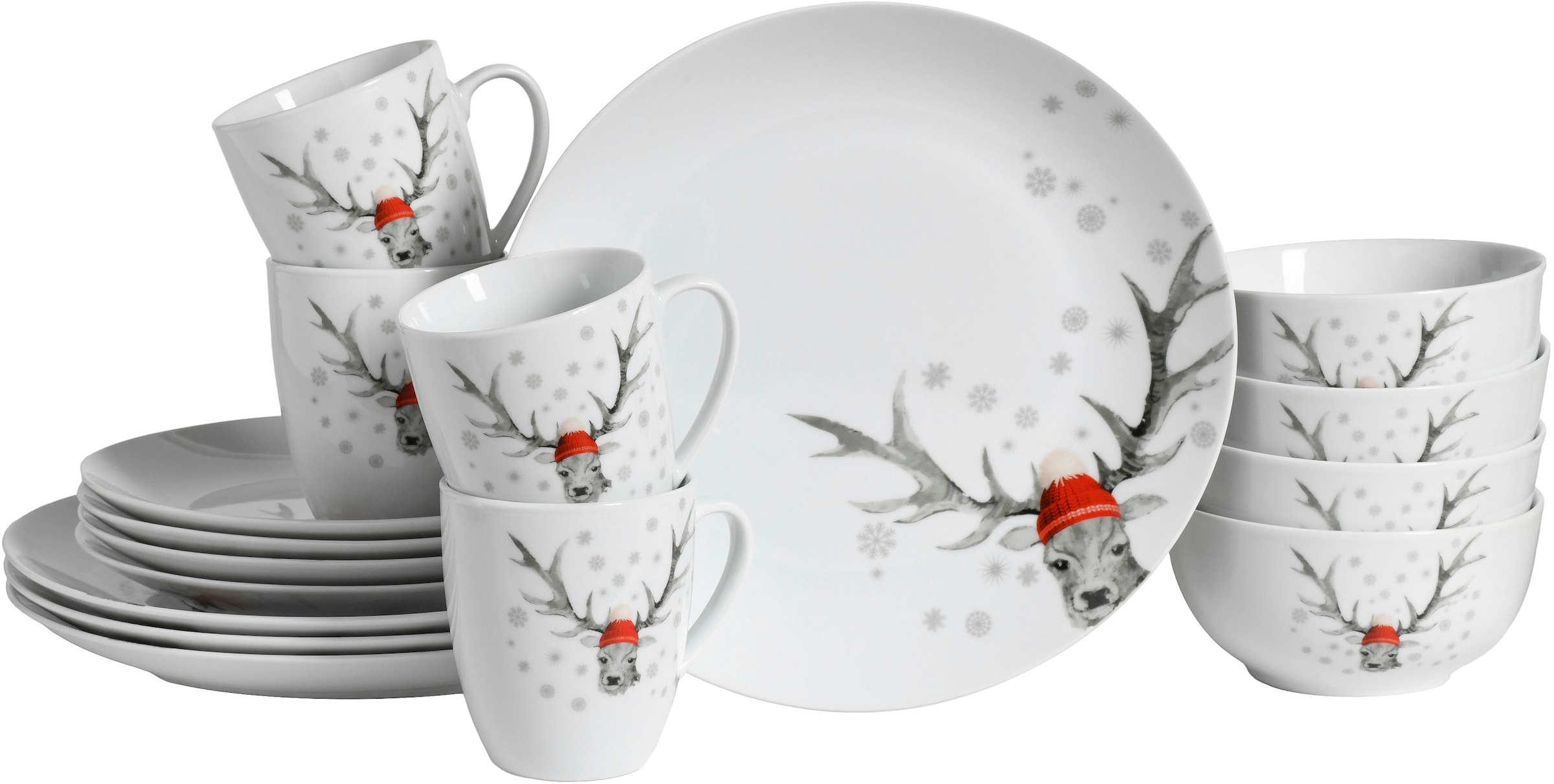 Creatable Kombiservice »Luna Hirsch« winterliches Hirsch-Motiv in weiß, Größe 0