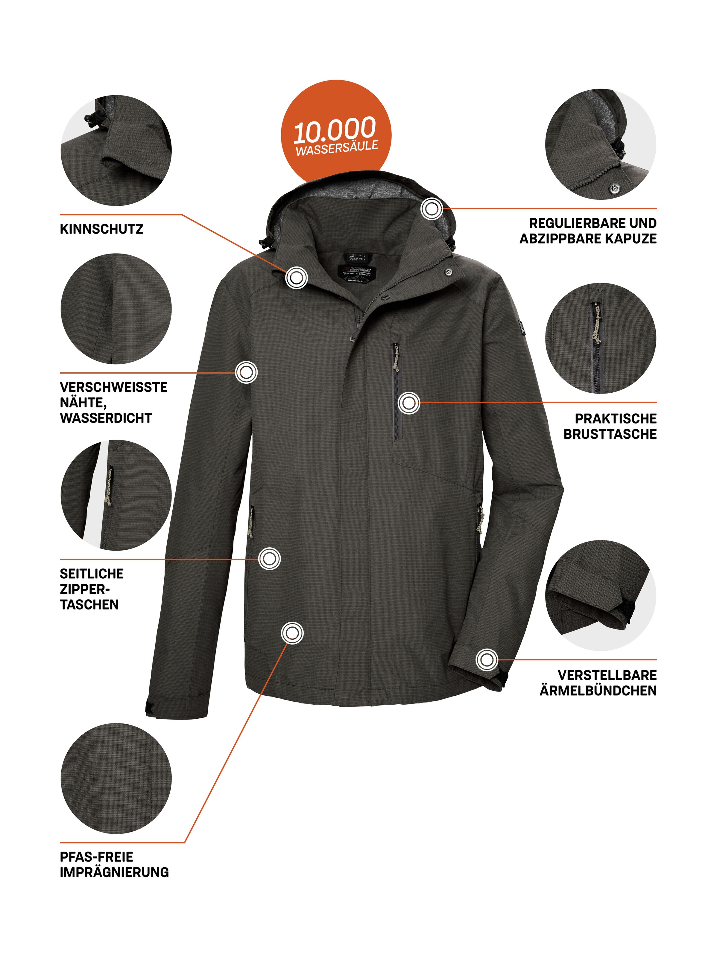 Killtec Funktionsjacke »KOS 256 MN JCKT« Wasser- und winddichte Herrenjacke, atmungsaktiv, abnehmbare Kapuze
