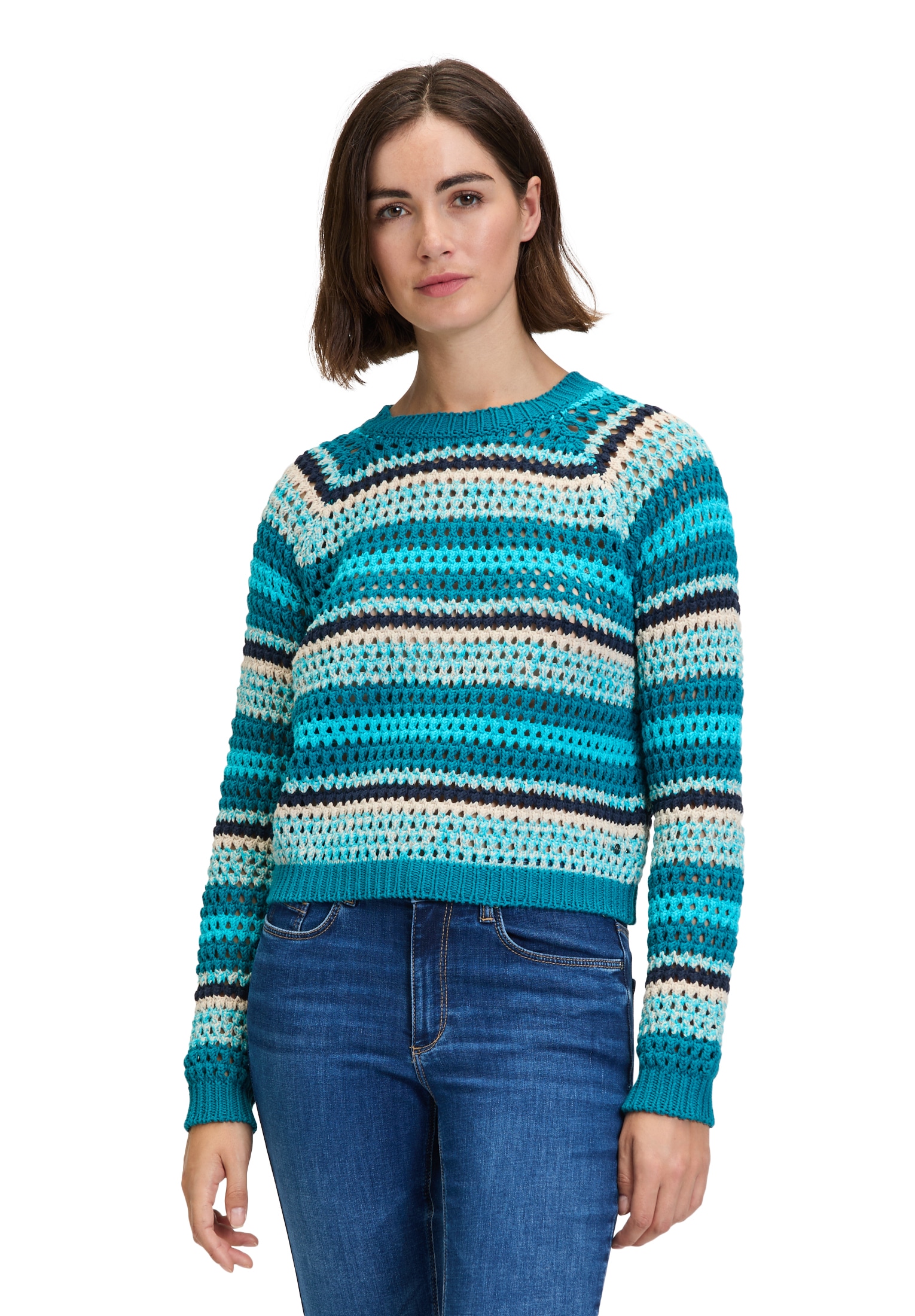 Betty&Co Rundhalspullover »Lochstrick-Pullover mit Rippbündchen«
