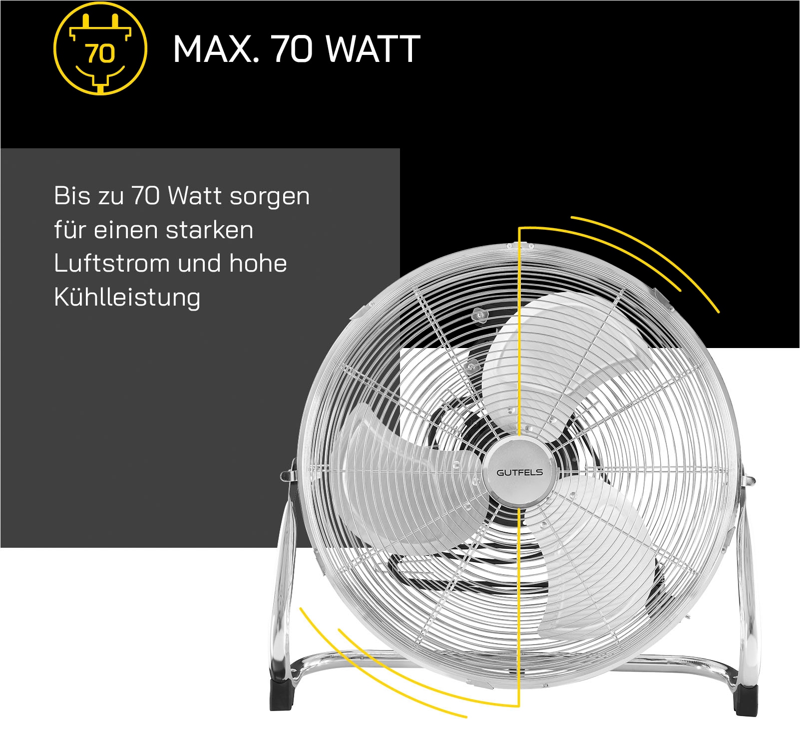 Gutfels Bodenventilator »VB 37059 ch«, Ø 50 cm, Vollmetall, 100 W Leistung