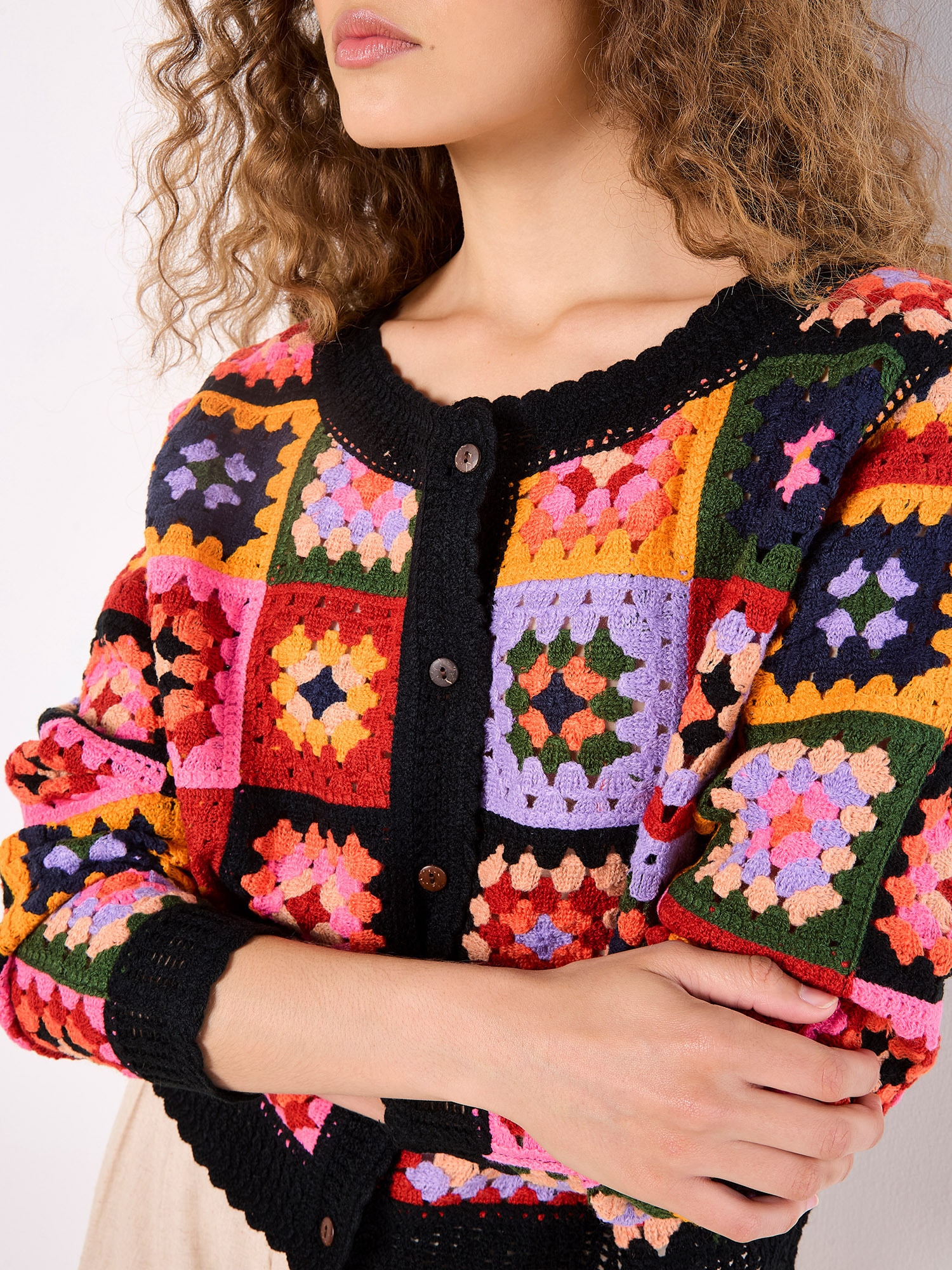 Apricot Strickpullover »Pullover« mit bunten Häkelquadraten