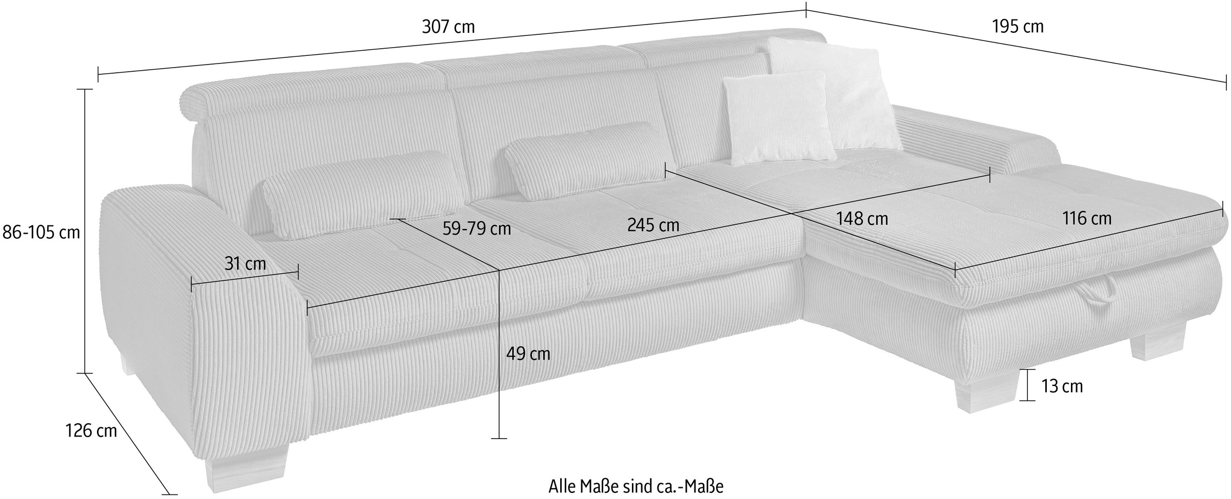 set one by Musterring Ecksofa, whlw. mit Funktion, Kaltschaum, in Cord, rose, Sitzhöhe 49