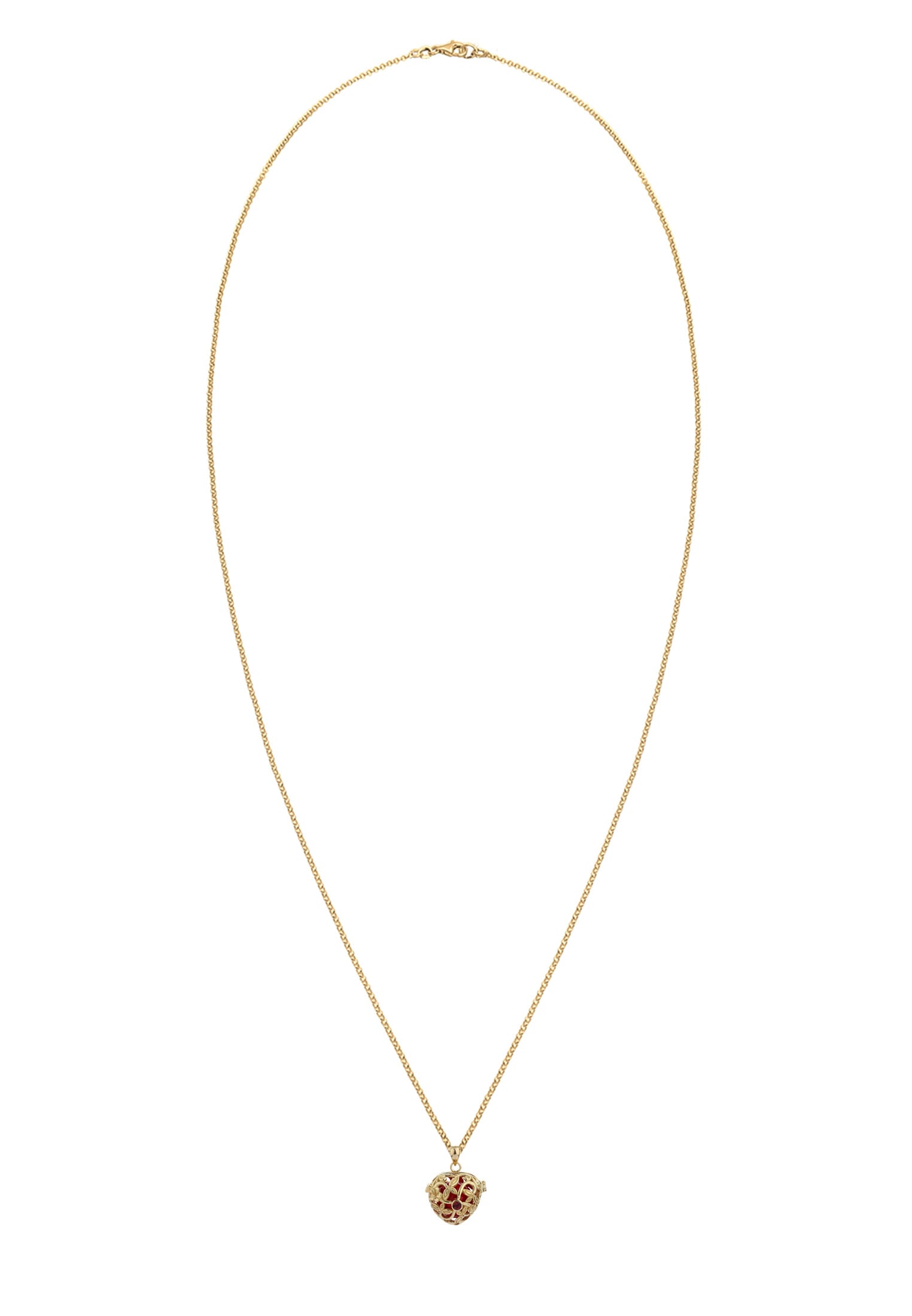 Nenalina Lange Kette »Halskette Herz Klangkugel Granat Ornament 925 Silber«