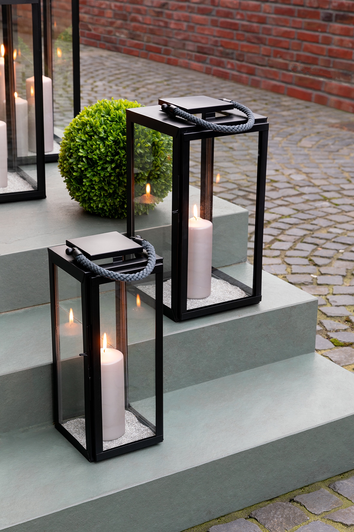 Fink Kerzenlaterne »SEVILLA« Kerzenhalter, schwarz pulverbeschichtet, mit grauer Nylonkordel