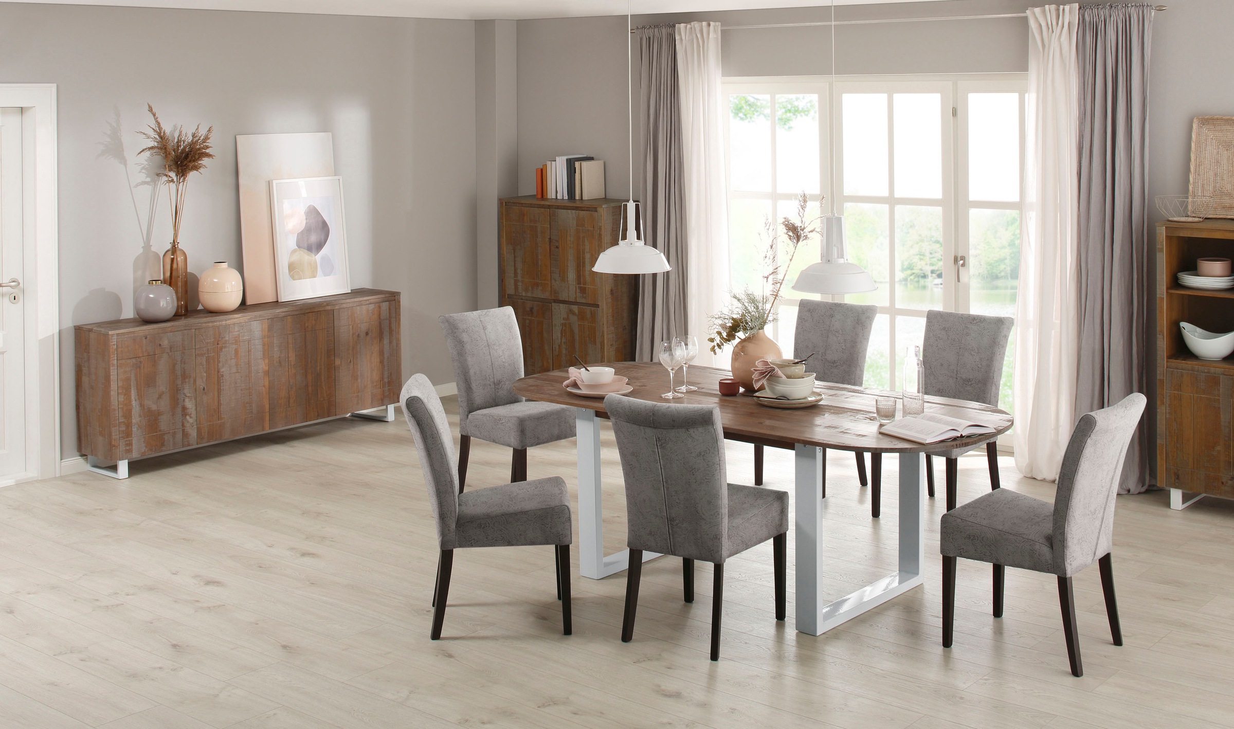 Home affaire Esszimmerstuhl »Queen«, (Set), 6 St., Luxus-Microfaser mit Druck, Beine aus massiver Buche, wengefarben lackiert, Polsterstuhl
