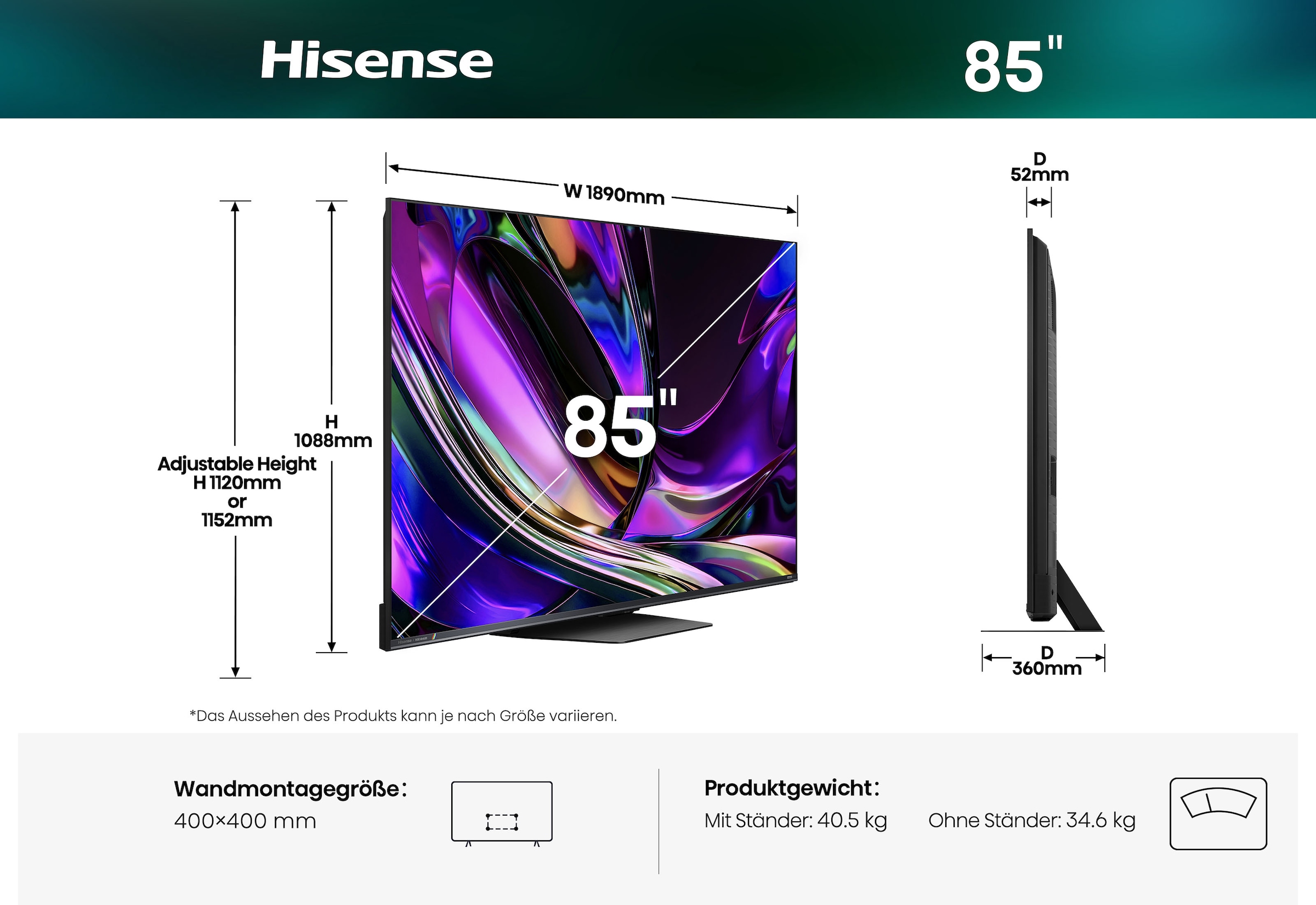 Hisense Mini-LED-Fernseher »85UR8DS« 215 cm/85 ″ Smart-TV