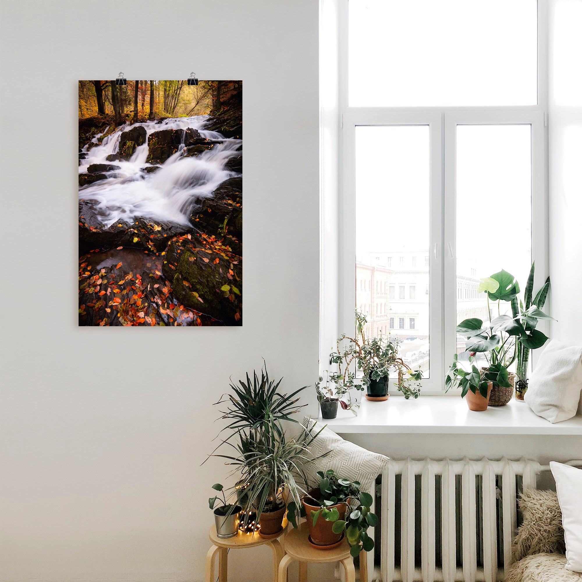 Artland Wandbild »Wasserfall im Herbst«, Wasserfallbilder, (1 St.), als Alubild, Leinwandbild, Wandaufkleber oder Poster in versch. Größen