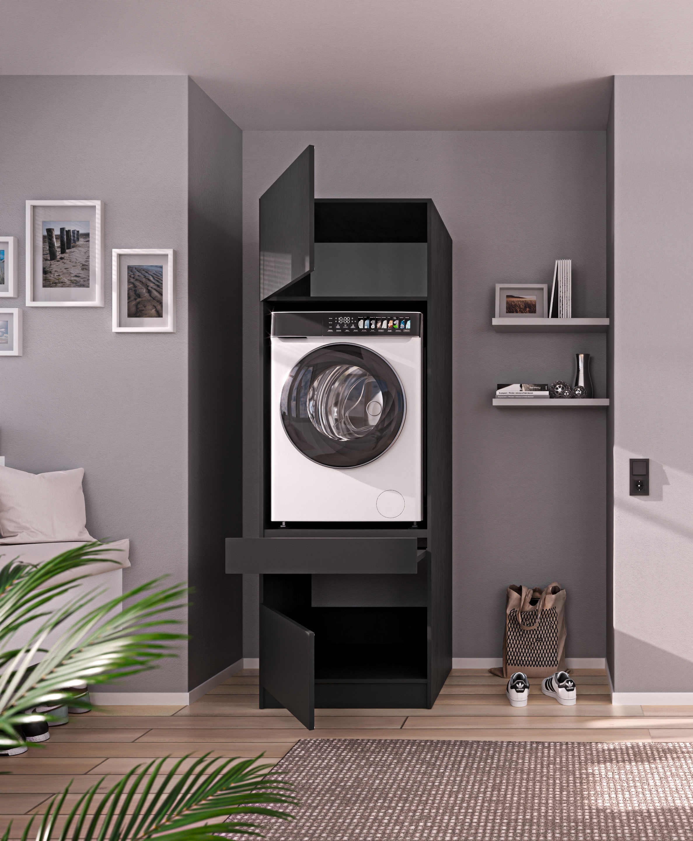 BASIC by Balculina Waschmaschinenumbauschrank »Washhome B/T/H 68x200x68 cm« 1 Stk. tlg. Breite 68cm, ausziebarer Tablerboden