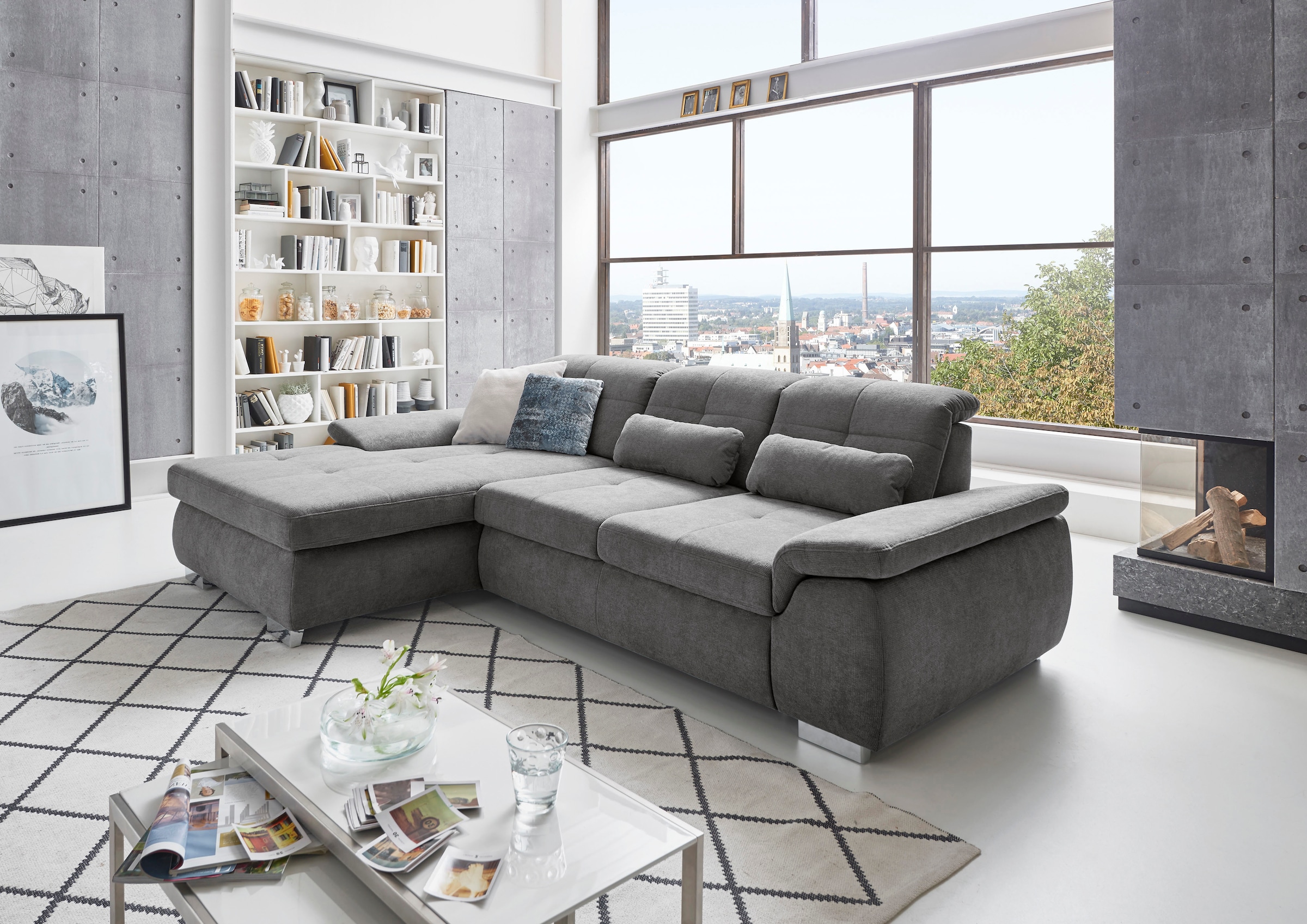 Die PlanBar Ecksofa »MP-IN16037 L-Form, Breite 289 cm, mit Federkern-Polsterung« mit Sitztiefenverstellung & Zierkissen