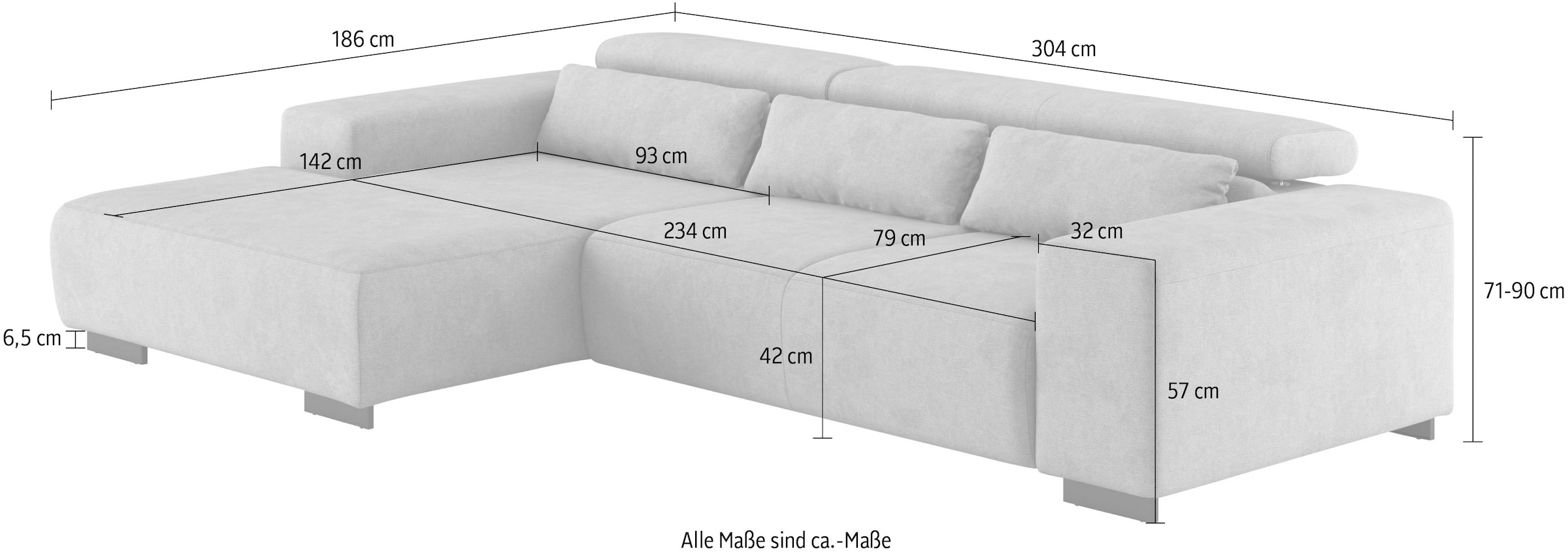 COTTA Ecksofa »Side L-Form, mit Kopfteilverstellung und Zierkissen«, optional motorische Sitztiefenverstellung