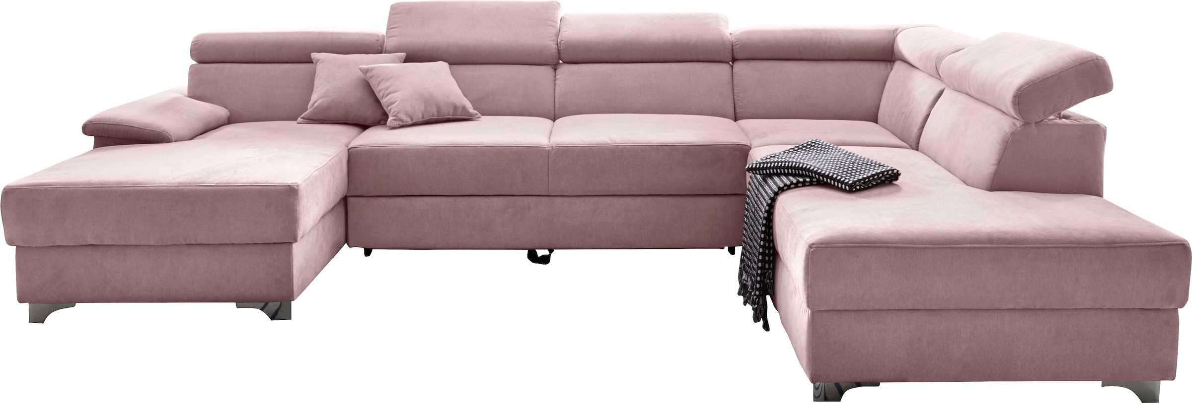 DOMO collection Wohnlandschaft »Mira, inklusive Kopfteilverstellung für mehr Wohlfühlkomfort, U-Form«, wahlweise mit Bettfunktion und Bettkasten, elegant und modern