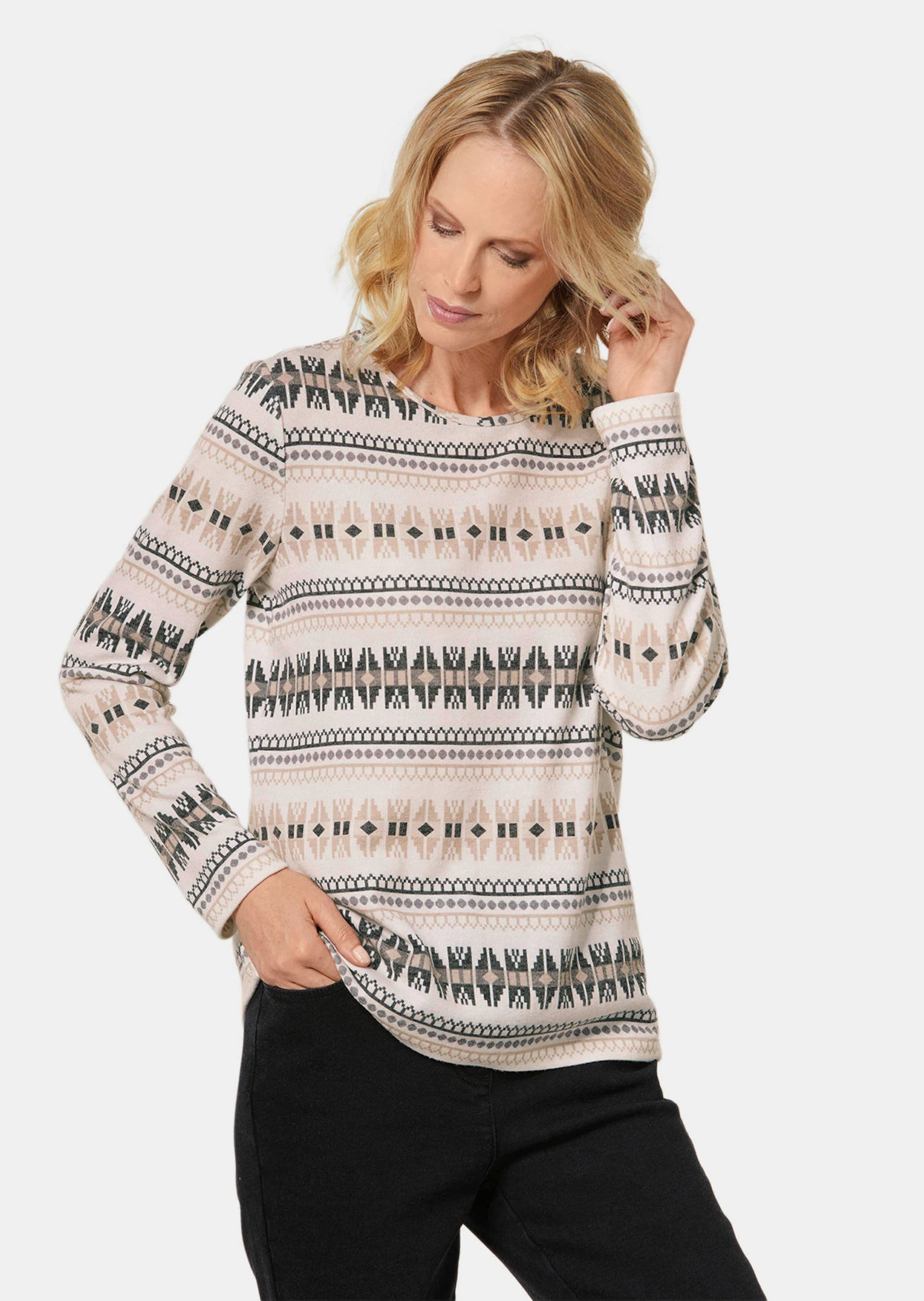 GOLDNER Longpullover »Kombistarkes Shirt aus flauschiger Ware«