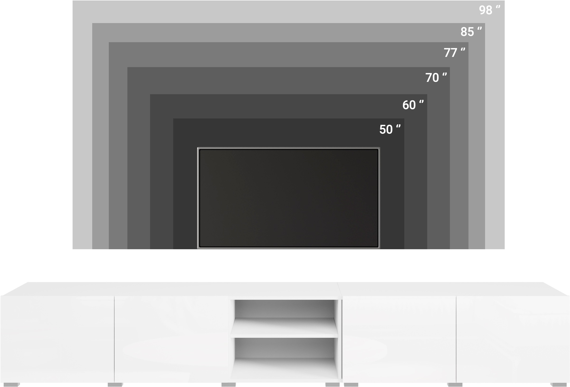 OTTO home Lowboard »Denver 250 cm für bis zu 98-Zoll TVs - Weltmeisterschaft im XXL Format« Wahlweise mit oder ohne offenes Fach in der Mitte