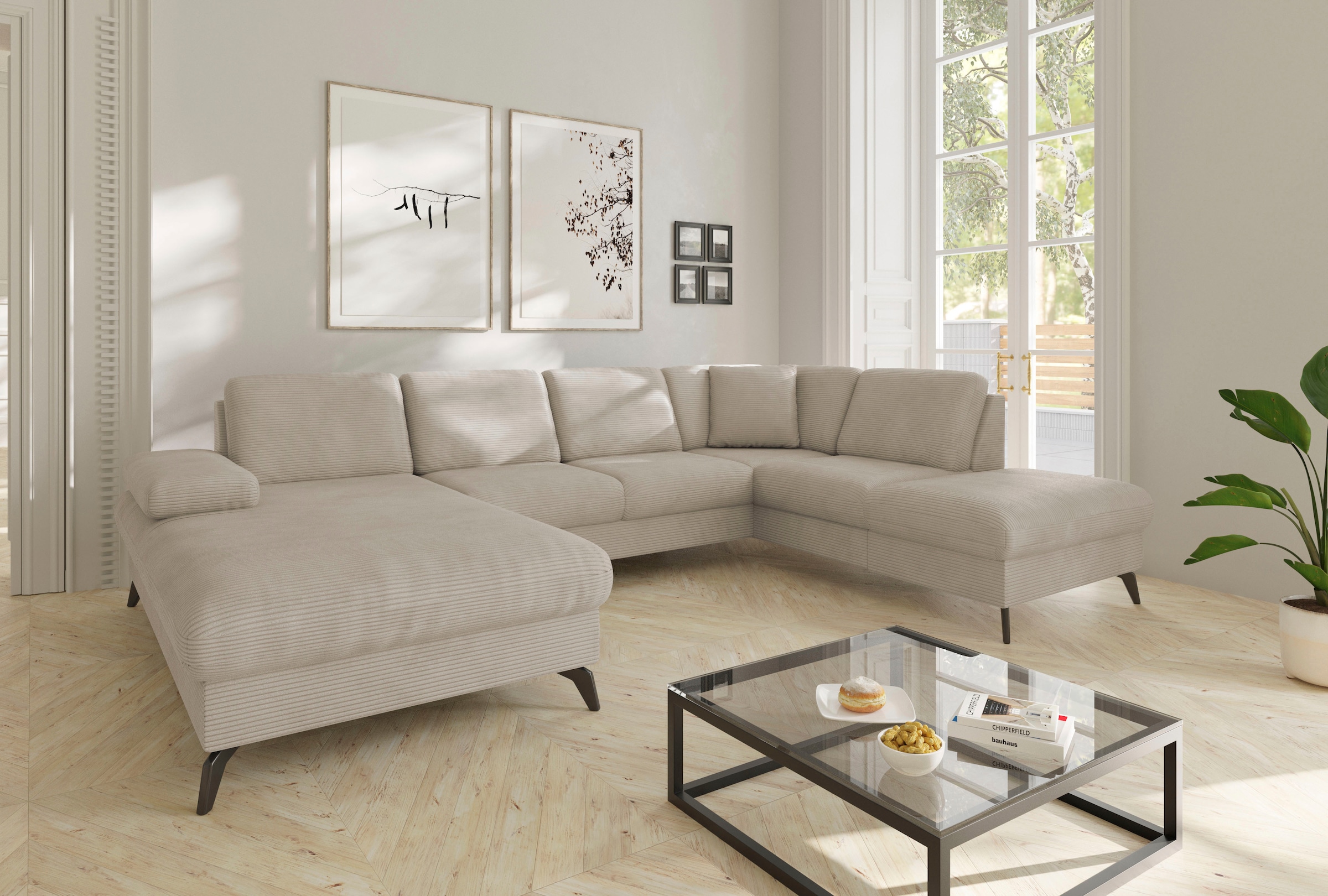 sit&more Wohnlandschaft »Morris Jubi U-Form«, inkl. Armteilfunktion und 1 Zierkissen, wahlweise mit Bettfunktion