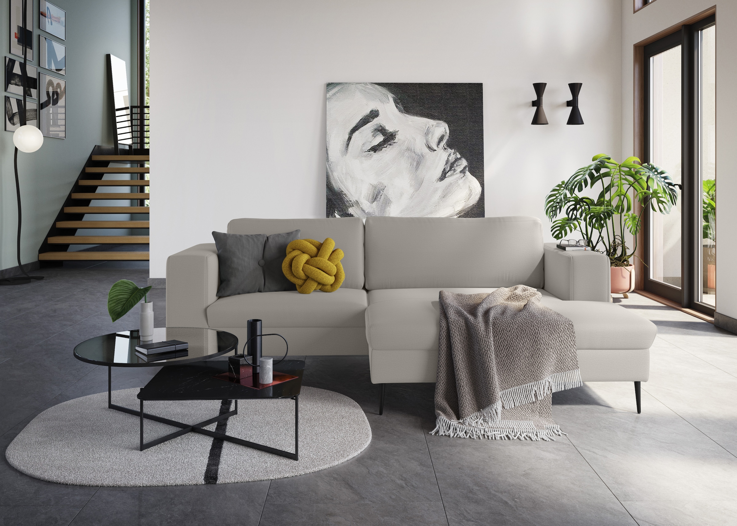 DOMO collection Ecksofa »Modica kompakt und elegant, Breite 244, L-Form« Auch in Cord, Fußhöhe passend für gängige Saugroboter!