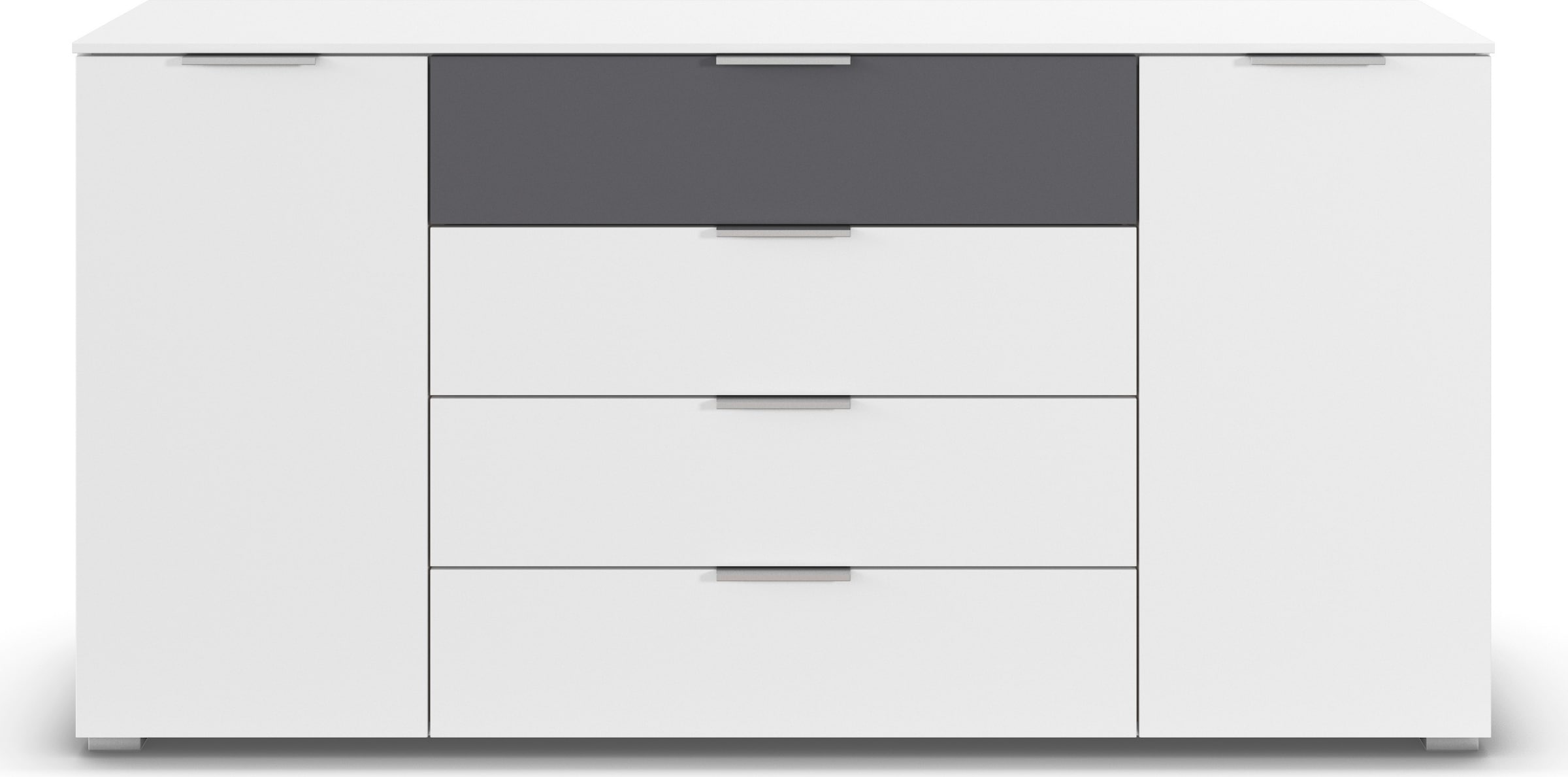 rauch Kombikommode »Sideboard Türkommode Schubladenkommode Kommode ASTANA« Breite 160 cm / Höhe 81 cm, mit 4 Einlegeböden,  2-türig, 4 geräumige Schubladen, Kantengriff Alufarben MADE IN GERMANY