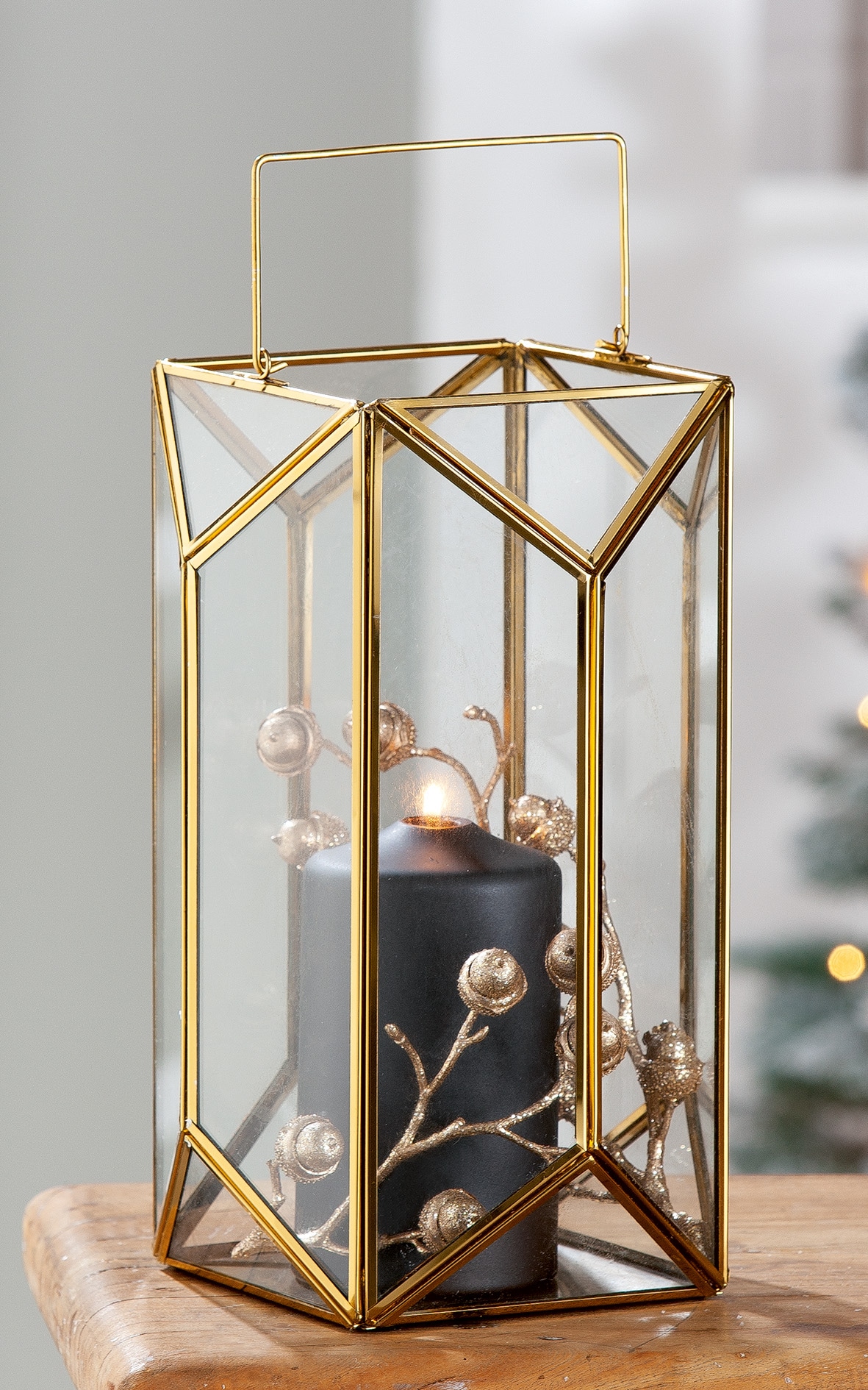 GILDE Windlicht »Kerzenhalter Cozy, Laterne«, (1 St.), 1-flammig, aus Metall und Glas, Höhe ca. 29 cm