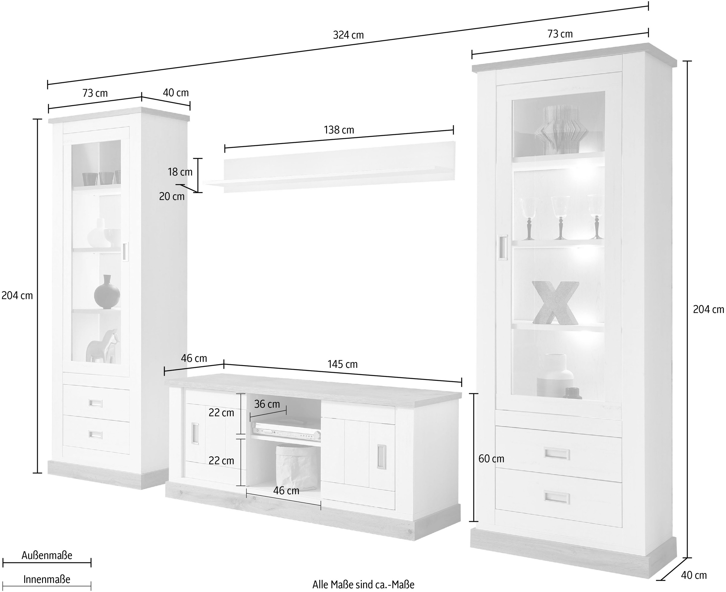 Home affaire Wohnwand »Orlando«, (Set, 4 St.), mit Schiebetüren