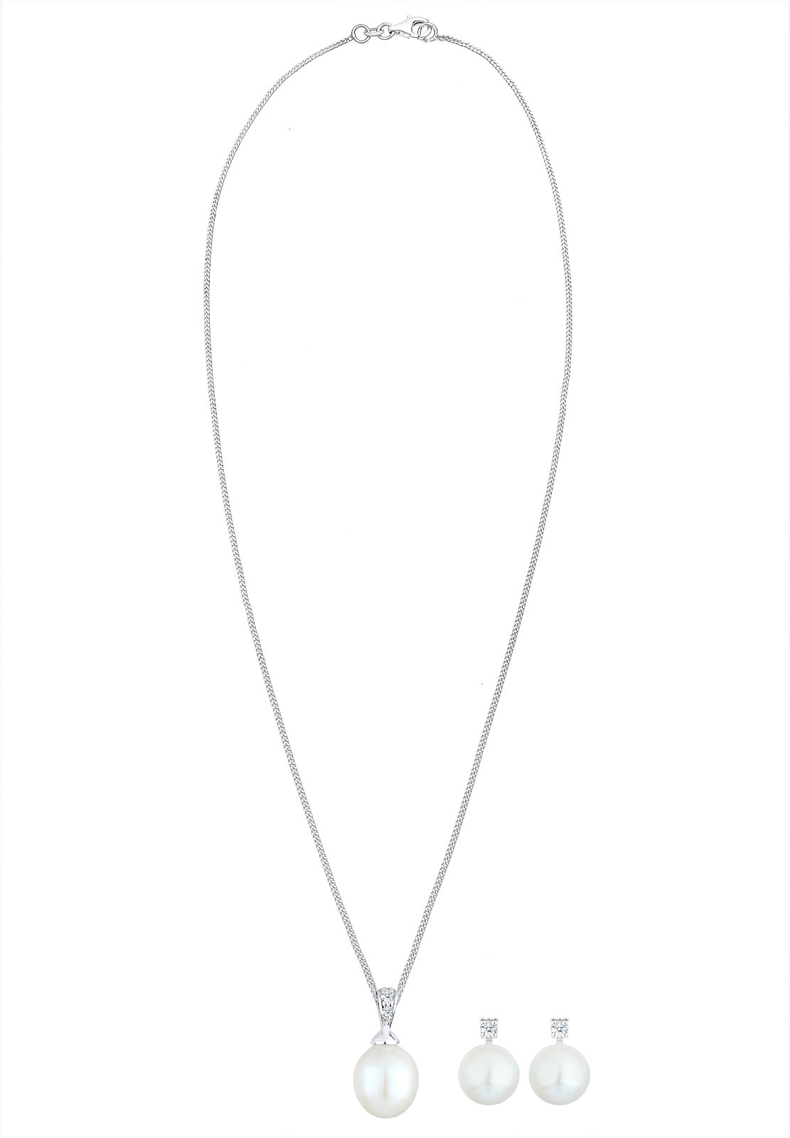 Elli DIAMONDS Ohrring und Ketten Set »Schmuckset Süßwasserzuchtperlen Diamant Weiß (0.10 ct) 925 Sterling Silber«