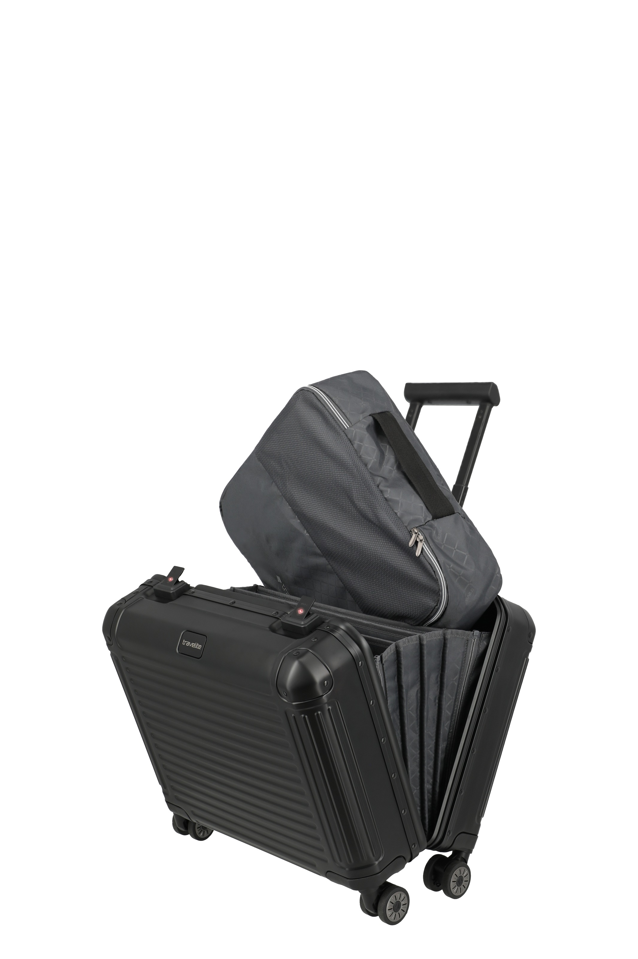 travelite Hartschalen-Trolley »NEXT Trunk Reisekoffer Aluminium« 32 l 4 Rollen Koffer, mit extra großem Stauraum und stabilem Rahmen
