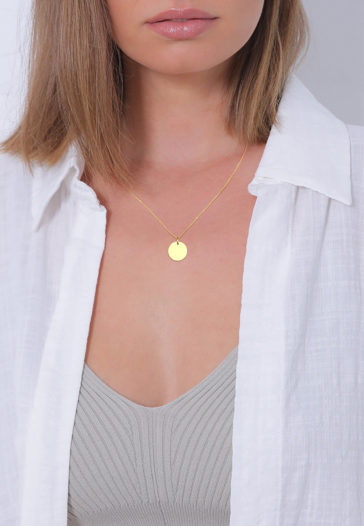 Elli Premium Kette mit Anhänger »Halskette Anhänger Plättchen Kreis 585 Gelbgold«