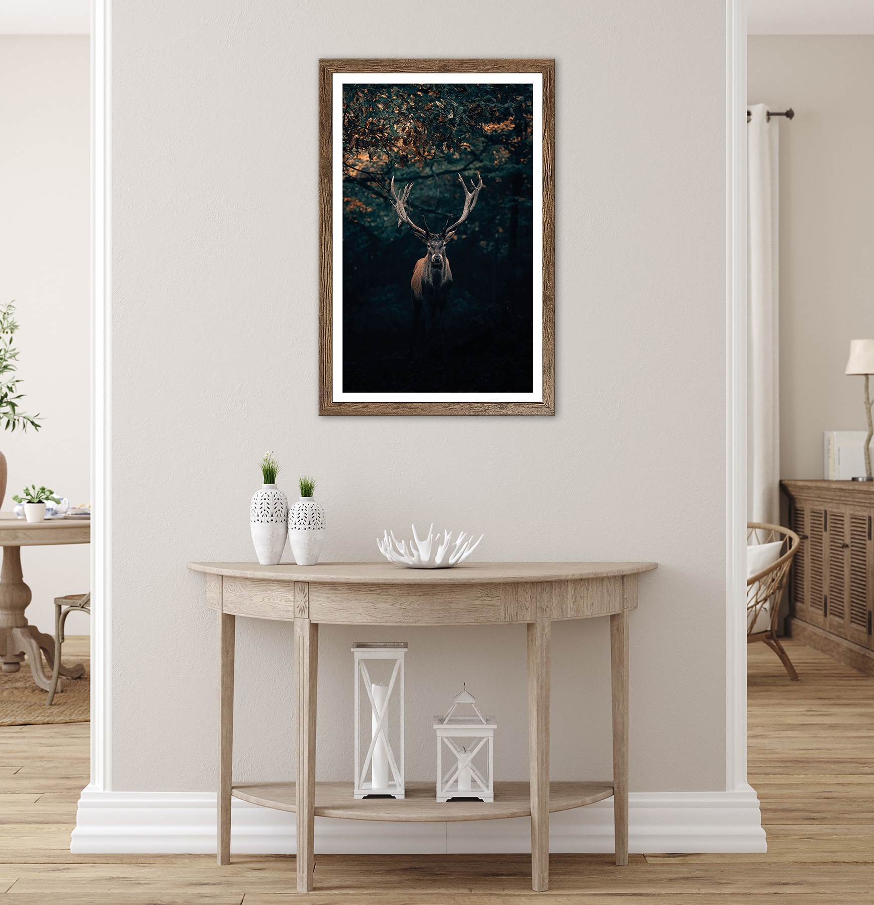 Bönninghoff Bild mit Rahmen »Wandbild gerahmt HIRSCH 50x70 cm – Edles Waldmotiv dunkle Farben« Hirsch | Landschaft | Natur | Tiere | Wald | mystischer Wald 1 Stk. tlg. mit dekorativem Rahmen