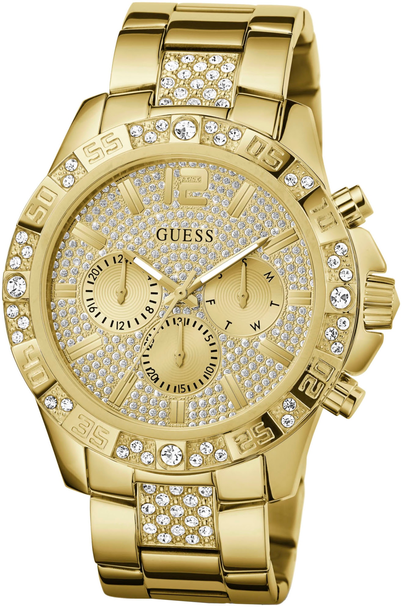 Guess Multifunktionsuhr »MAJESTIC«, Quarzuhr, Armbanduhr, Herren, Datum, 12/24-Std.-Anzeige,Kristallsteine