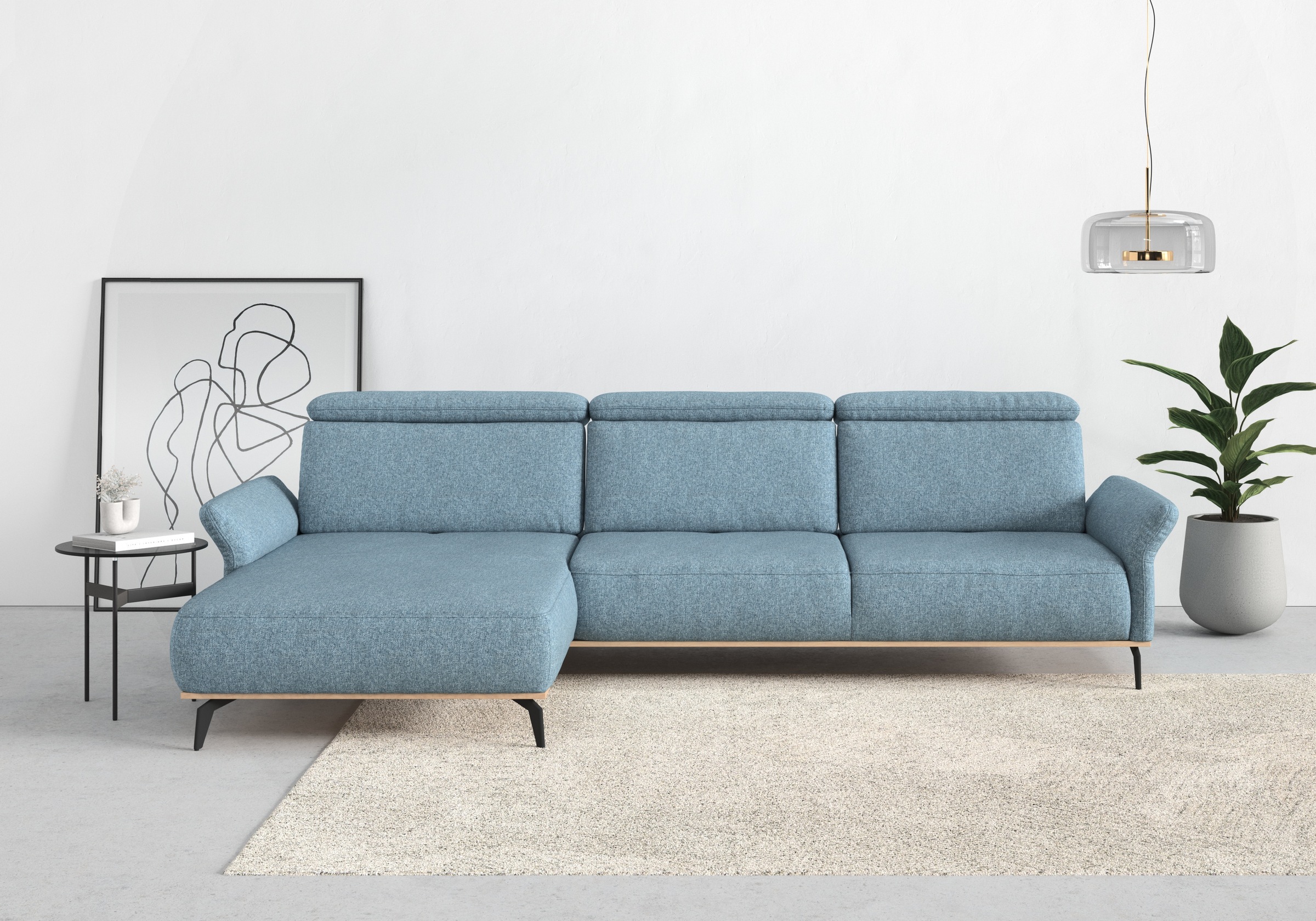 Places of Style Ecksofa »Fjord L-Form«, massiv, wahlweise mit Armlehnfunktion, Kopf- Sitztiefenverstellung