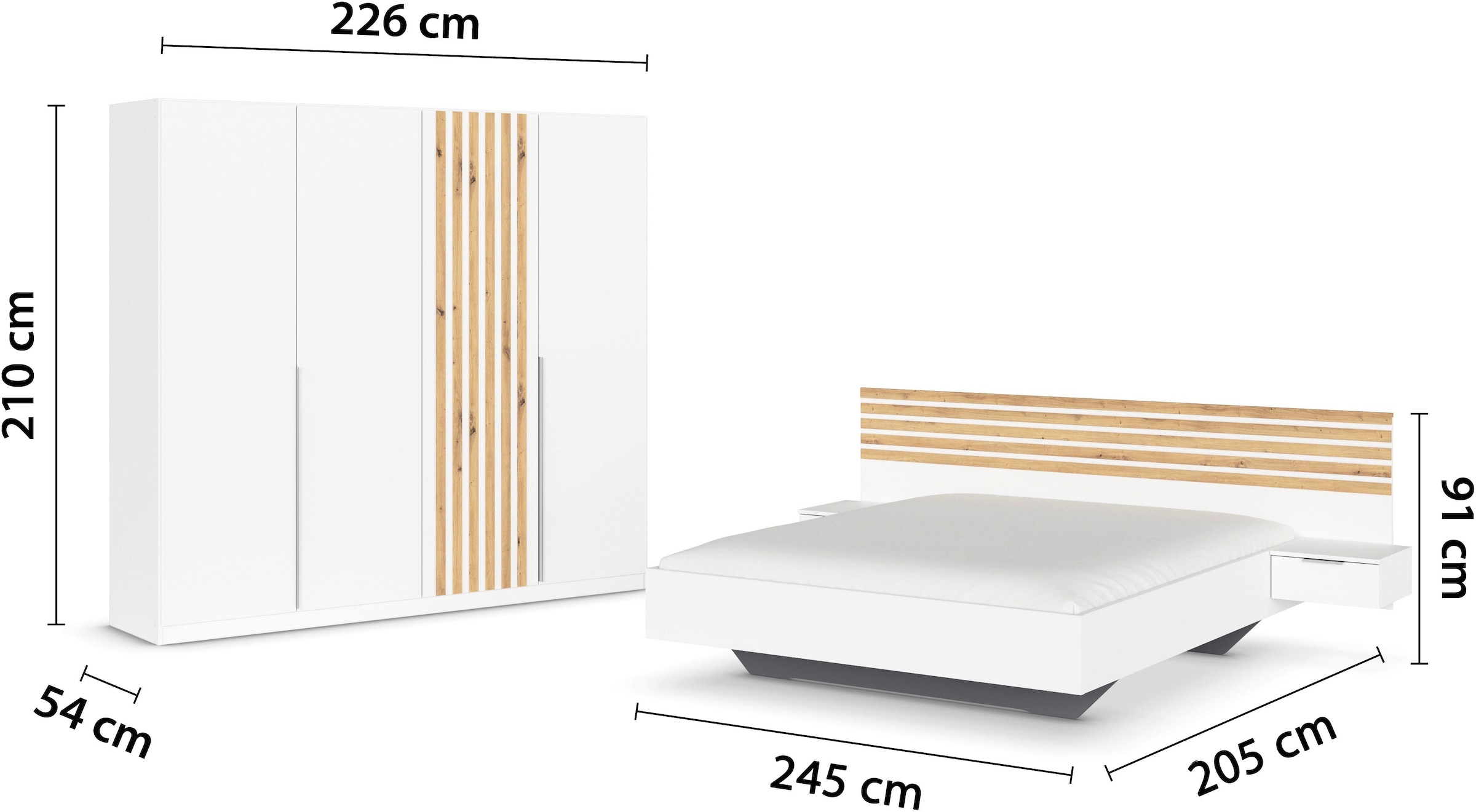 rauch Schlafzimmer-Set »Komplettzimmer Komplett Set Schrank 226 cm Bett 160/180 cm LAMELLA« Set, 3 verschiedene Ausstattungen BASIC/CLASSIC/PREMIUM (inkl. SOFT-CLOSE), 4 tlg. tlg.