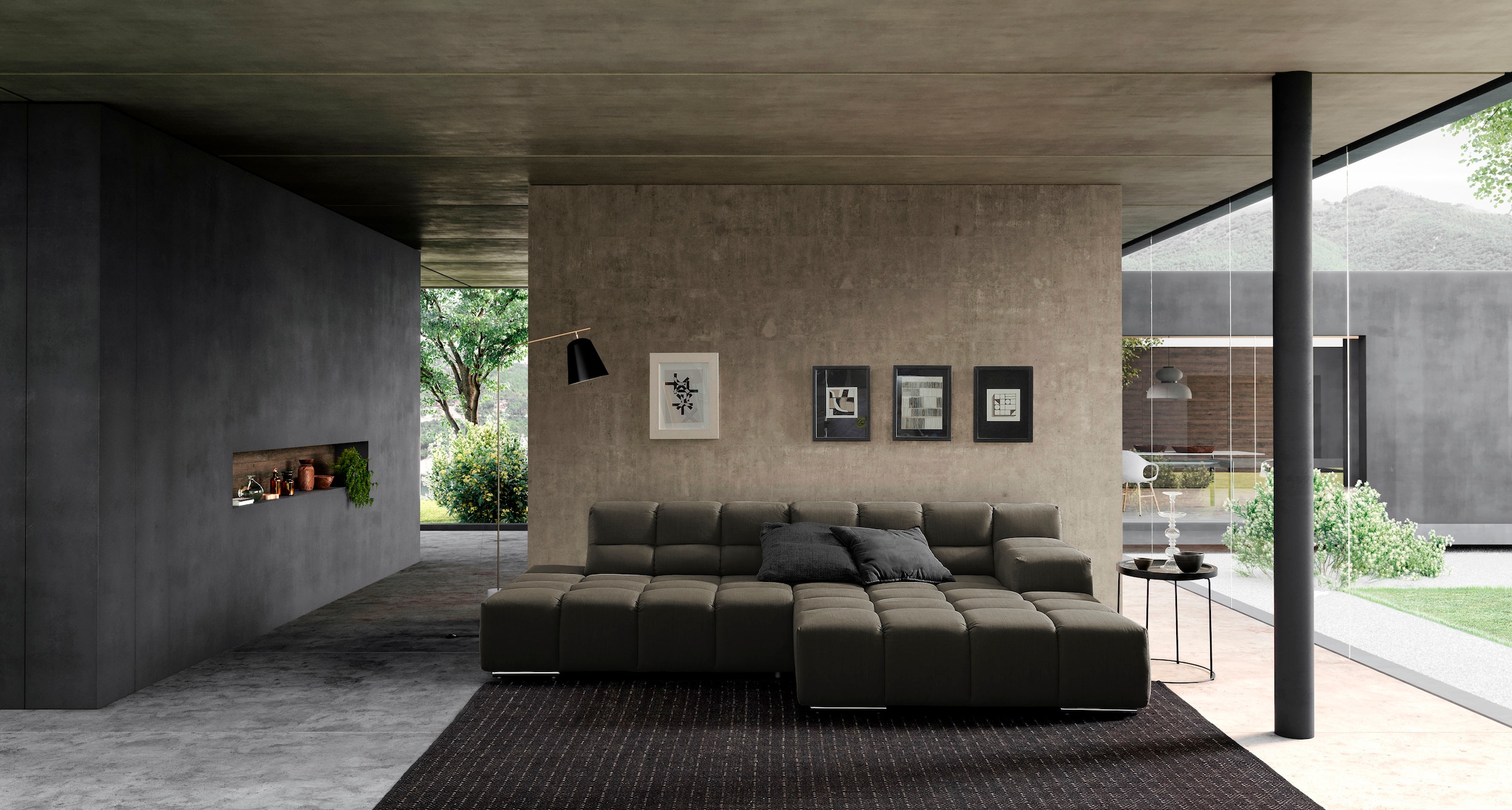 designwerk Ecksofa »Temple, Designsofa trifft hohen Sitzkomfort, L-Form«, Recamiere links oder rechts, mit Sitztiefenverstellung