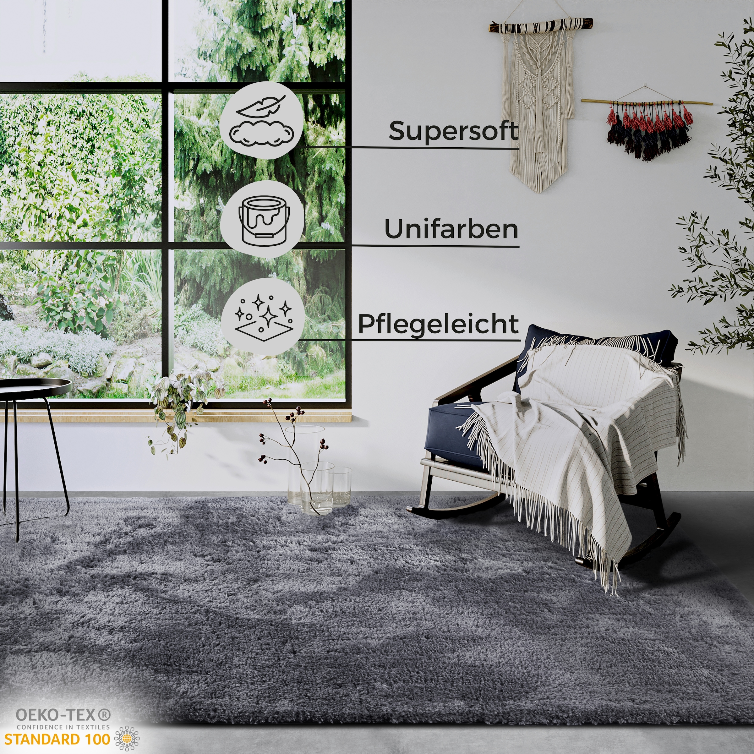 HANSE Home Hochflor-Teppich »Olaf«, rechteckig, 38 mm Höhe, Langflor, Shaggy, einfarbig, flauschig, weich, glänzend, modern, uni