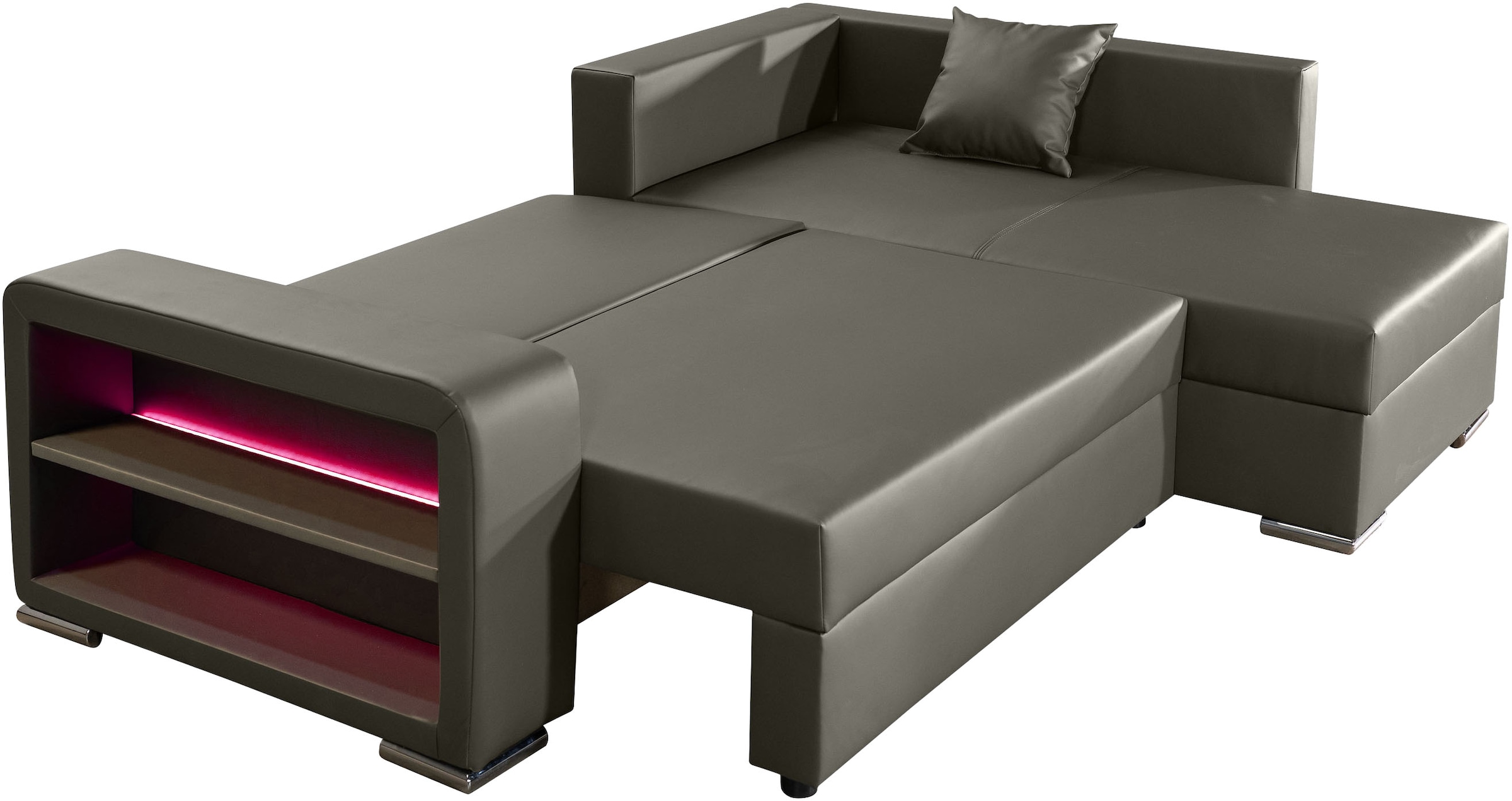 COLLECTION AB Ecksofa »John L-Form, B: 226 cm, Schlaffunktion & Bettkasten« Regalelement mit Licht, Couch mit Federkern, 2 Zierkissen