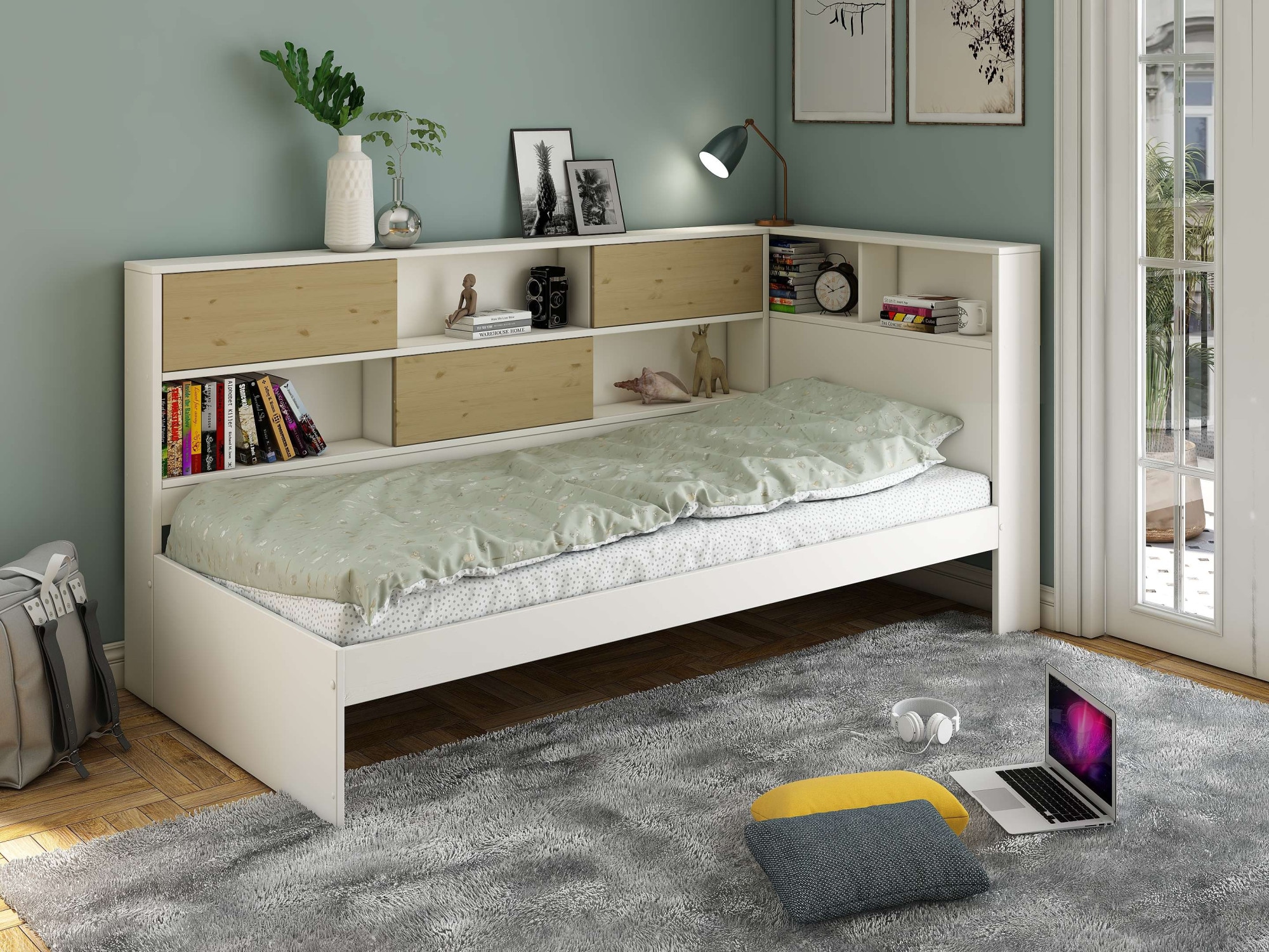 Home affaire Stauraumbett »Amance, Massivholz mit MDF, stabil und langlebig, viel Stauraum«, (Außenmaße B/T/H: 110,2/220,1/106,9 cm), FSC® zertifiziert, inklusive Lattenrost, Made in EU