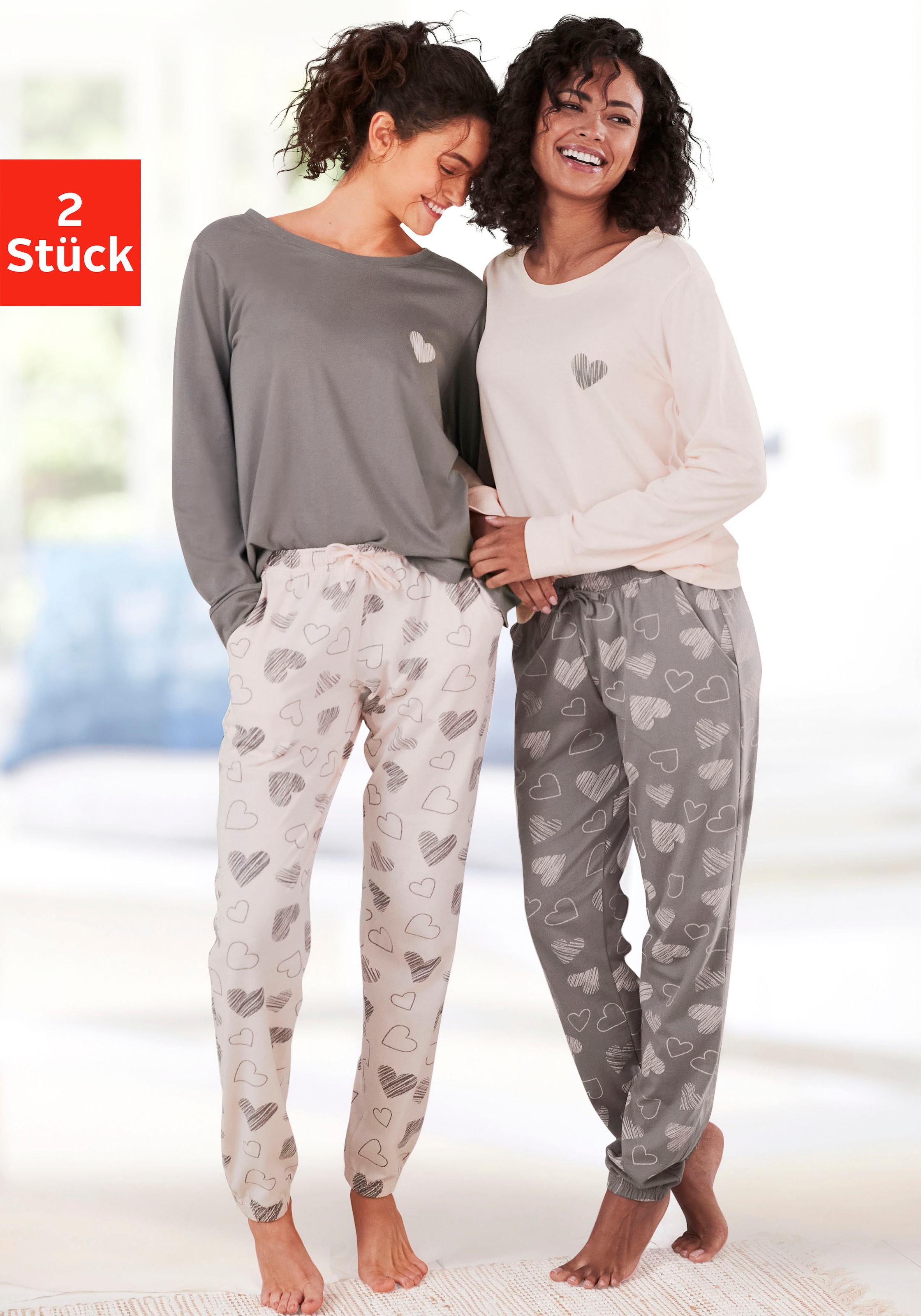 Vivance Dreams Pyjama, (2 Stück), mit Herz-Print