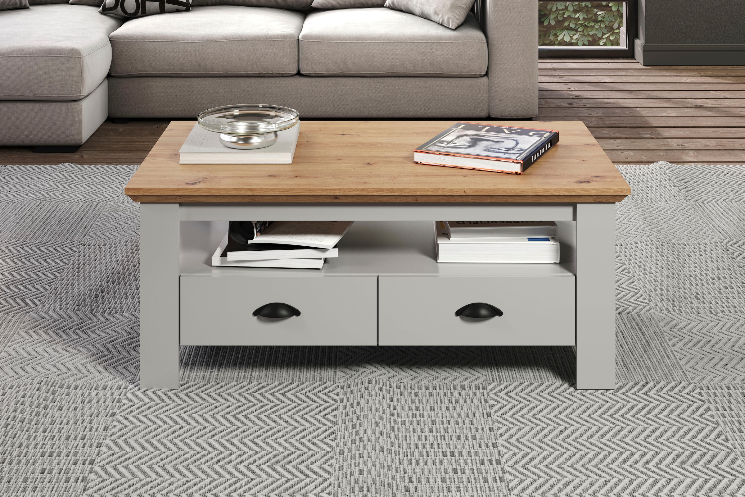 Home affaire Couchtisch »Herzwill«, eckiger Couchtisch, Breite 110 cm, Höhe 45 cm, 2 Schubfächer, 1 Fach