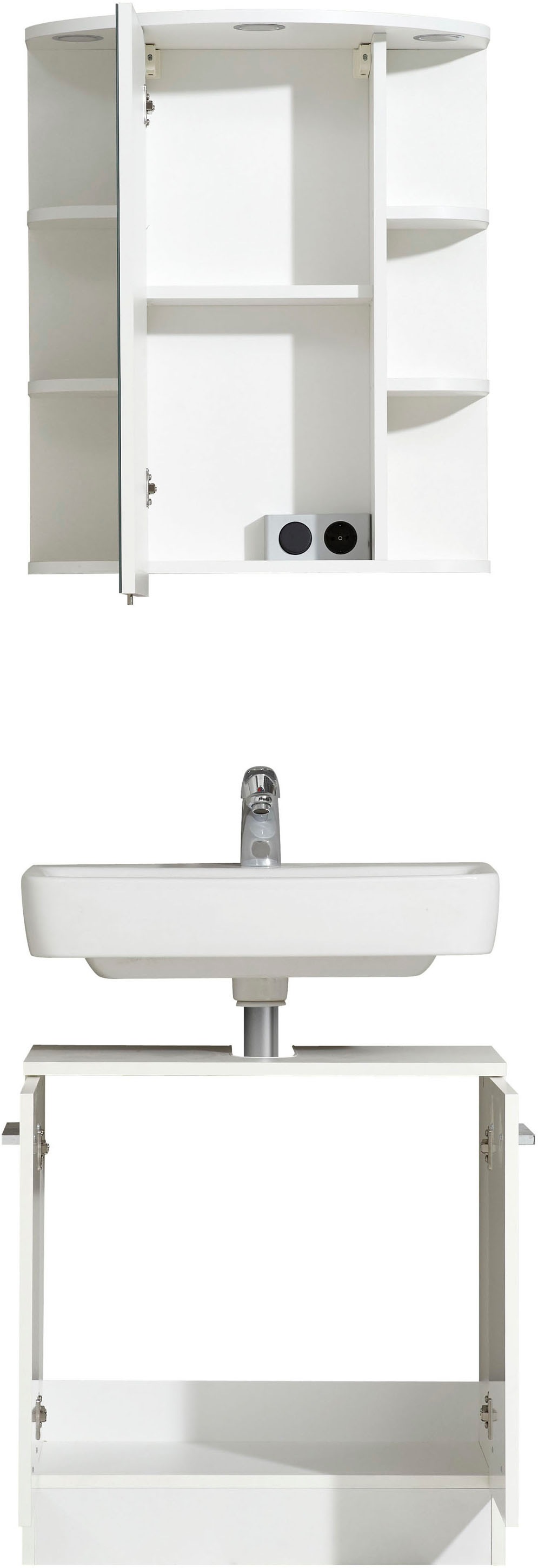 Saphir Badmöbel-Set »Quickset 335 2-teilig, Waschbeckenunterschrank mit LED-Spiegelschrank«, (2 St.), 3 Türen, seitliche Ablagefächer, ohne Waschbecken, Waschplatz