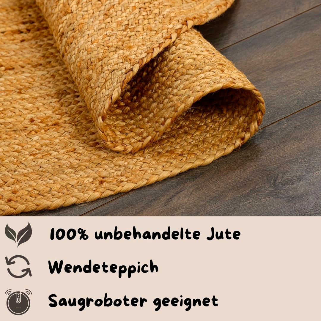 my home Teppich »Bjarka«, rund, 10 mm Höhe, meliert, 100% Jute, handgewebt, auch rechteckig erhältlich