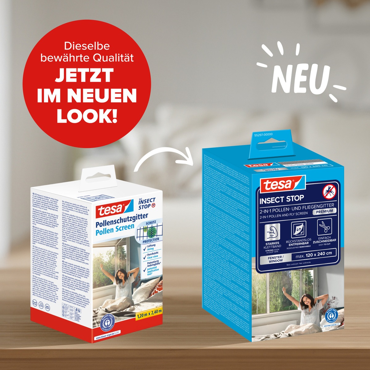 tesa Insektenschutz-Fensterrahmen »Pollenschutzgitter für Fenster - 1,2m x 2,4m« Packung, Fliegennetz, Klettband, 1 Stk. tlg. Pollenschutzgitter - ohne Bohren- zuschneidbar -anthrazit