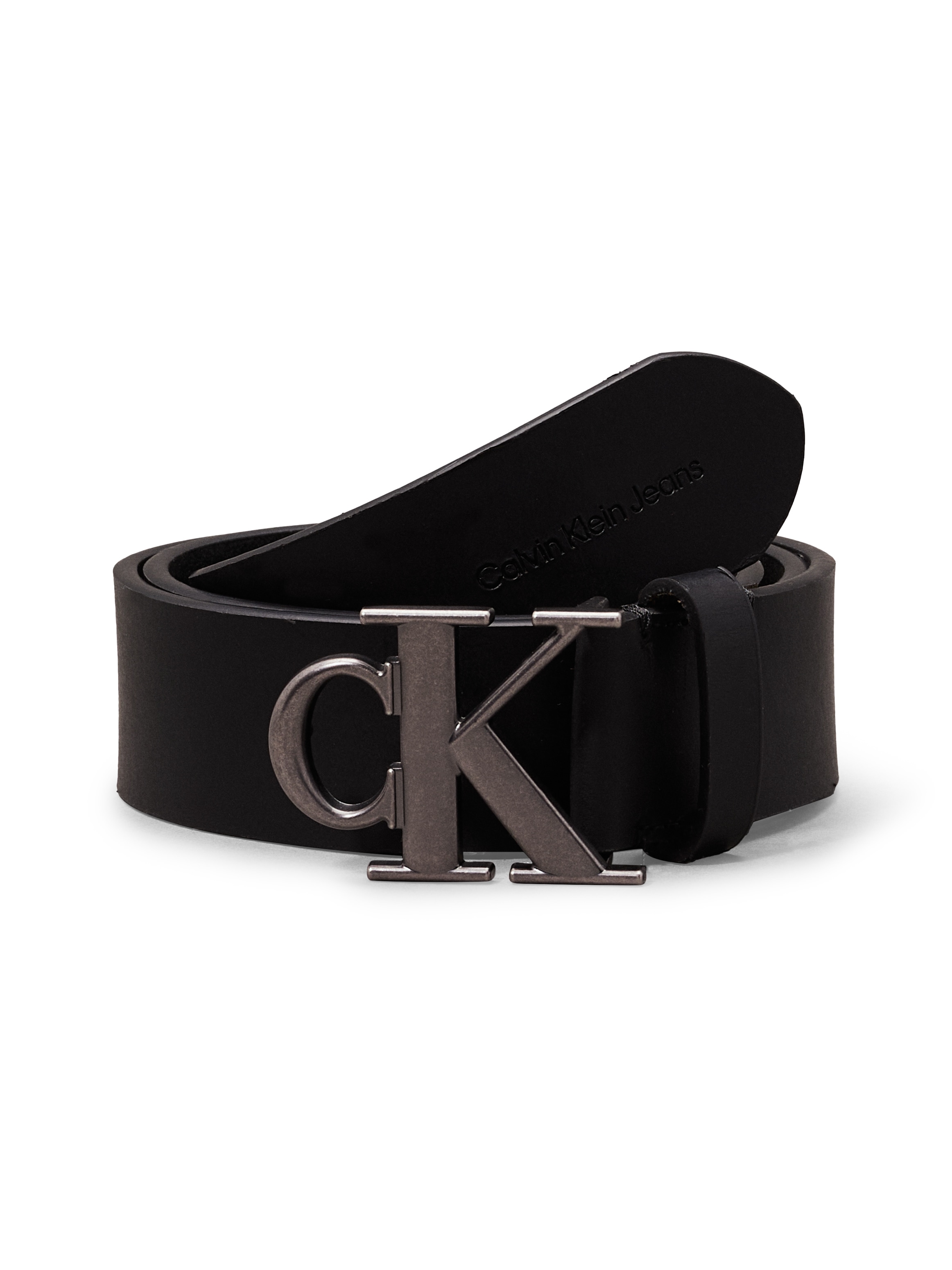 Calvin Klein Jeans Ledergürtel »ROUND MONO PLAQUE LTHR BELT 40MM«, mit CK-Logoschließe