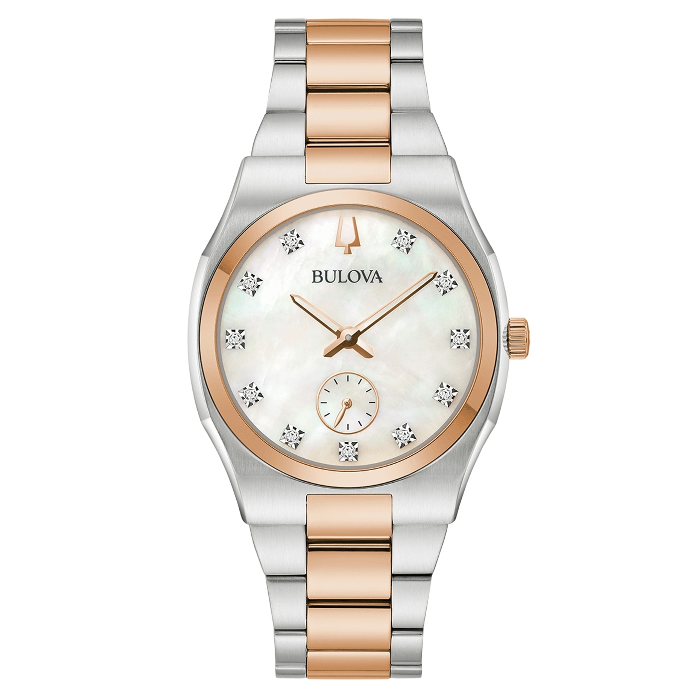 Bulova Quarzuhr Armbanduhr, Damenuhr, Perlmuttzifferblatt, Diamant, Edelstahlarmband