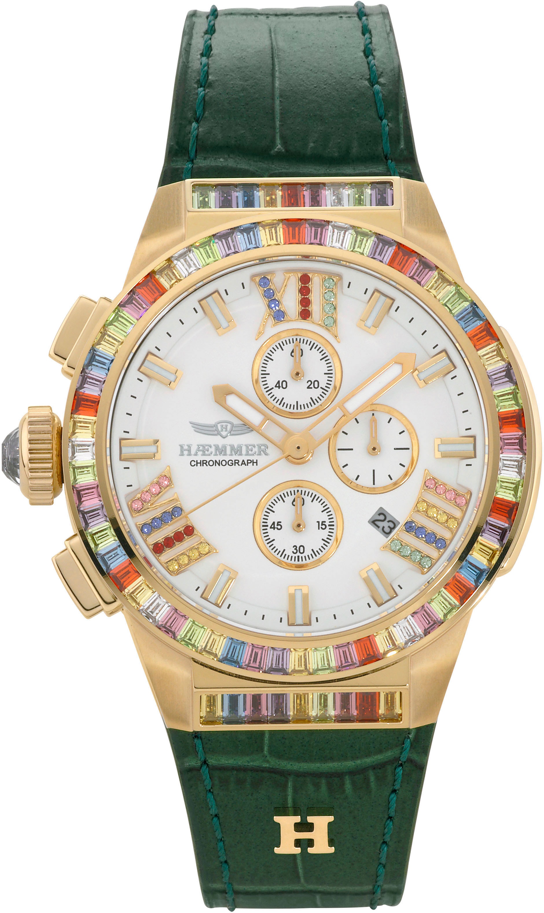 HAEMMER GERMANY Chronograph »GLORIOUS«, Quarzuhr, Damenuhr, Datum, Stoppfunktion, Saphirglas, Lederarmband