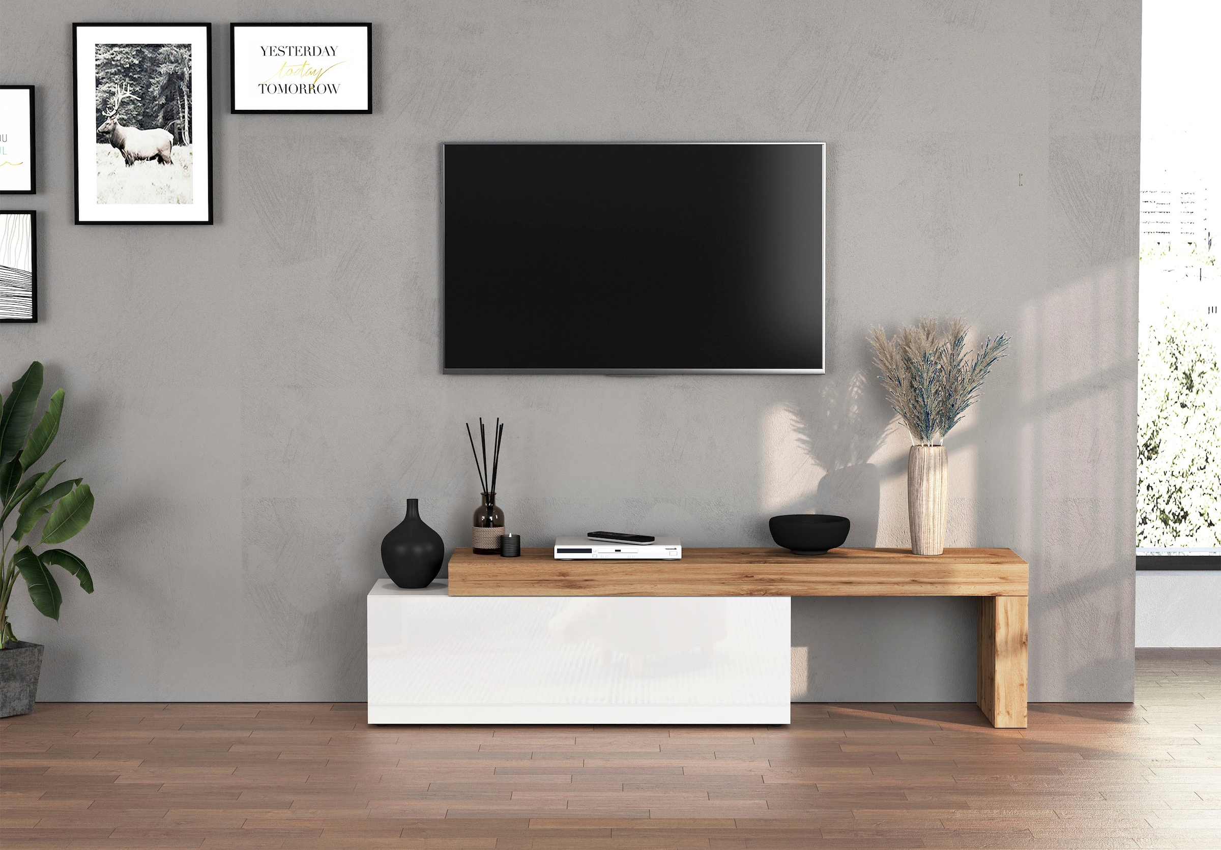 INOSIGN Lowboard »Chronos TV-Board, T-Schrank« Breite verstellbar von 180 bis 290 cm, 1 Stk. tlg. Breite 240 cm TV-Board,Lowboard,1 Klappe und ein L-Förmiger Aufsatz