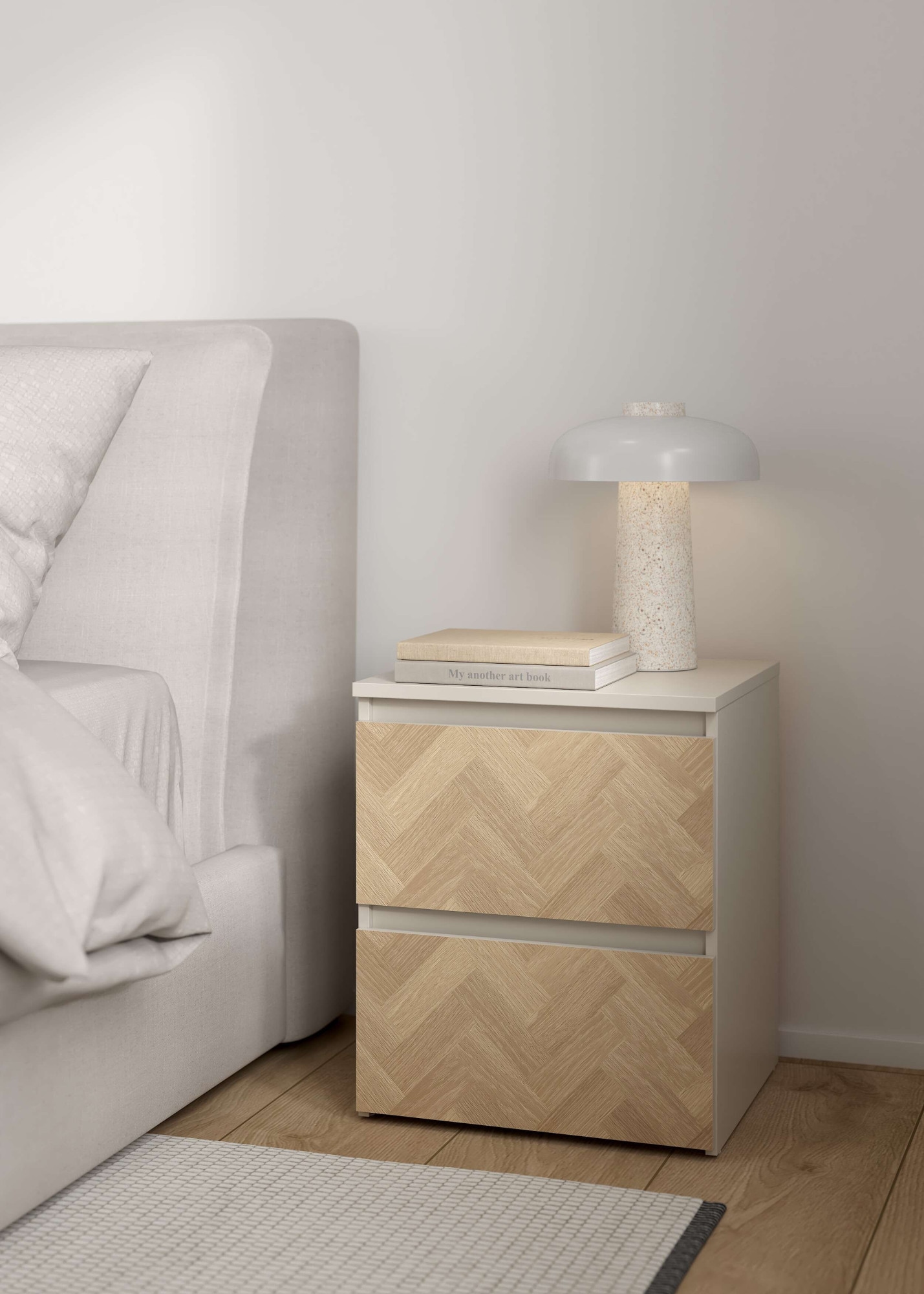 Home affaire Nachtkommode »Maise in Holzoptik mit elegantem Fischgrätmuster« Fischgrätdekorfronten für einen modernen Wohnstil