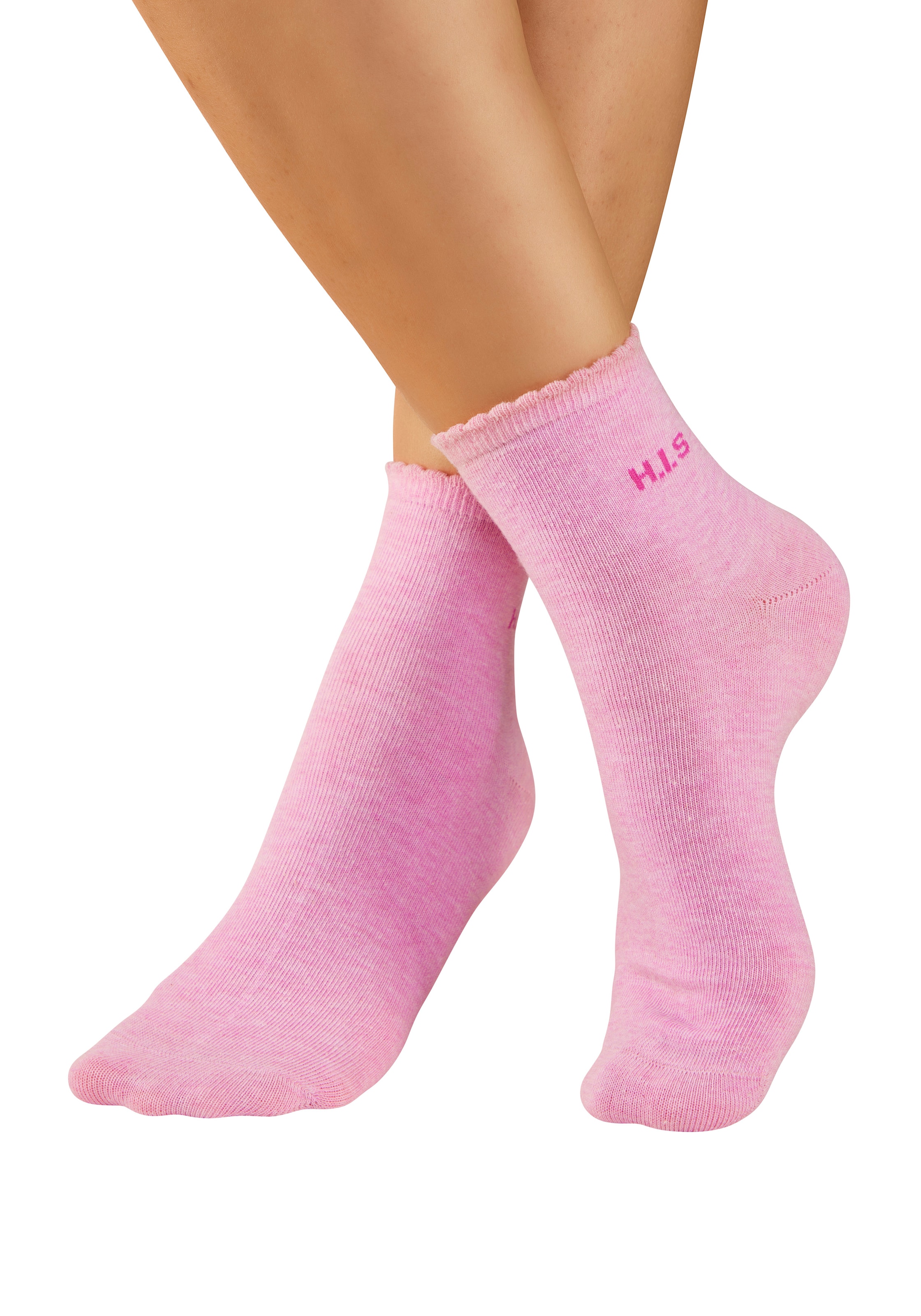 H.I.S Kurzsocken »Damen uni und meliert für die ganze Woche« Packung, 7 Paar tlg. mit gewelltem Bündchen
