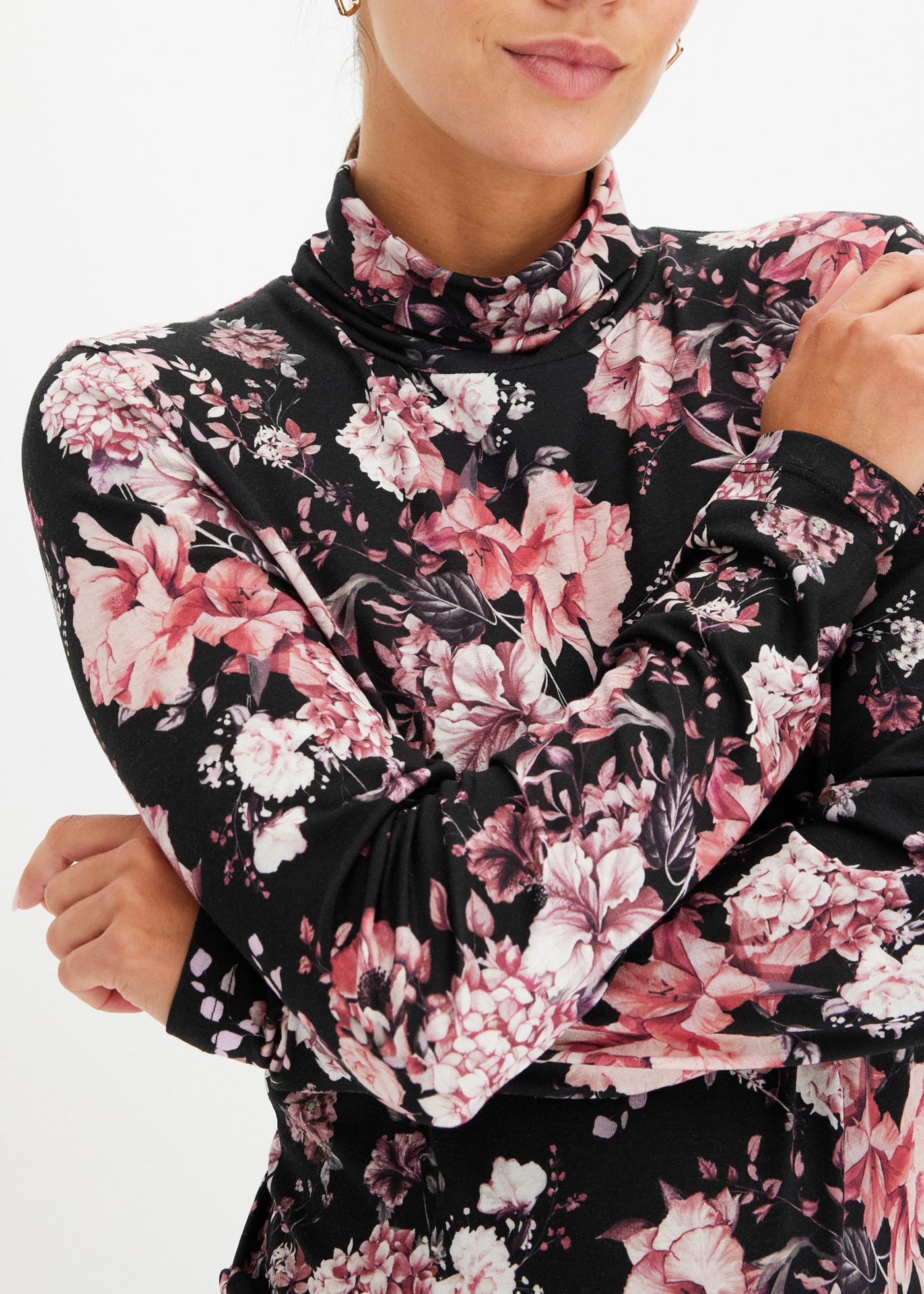 bonprix Langarmshirt »Langarmshirt aus softem Viskose-Mix« schmale Passform, mit floralem Print, mit Stehkragen
