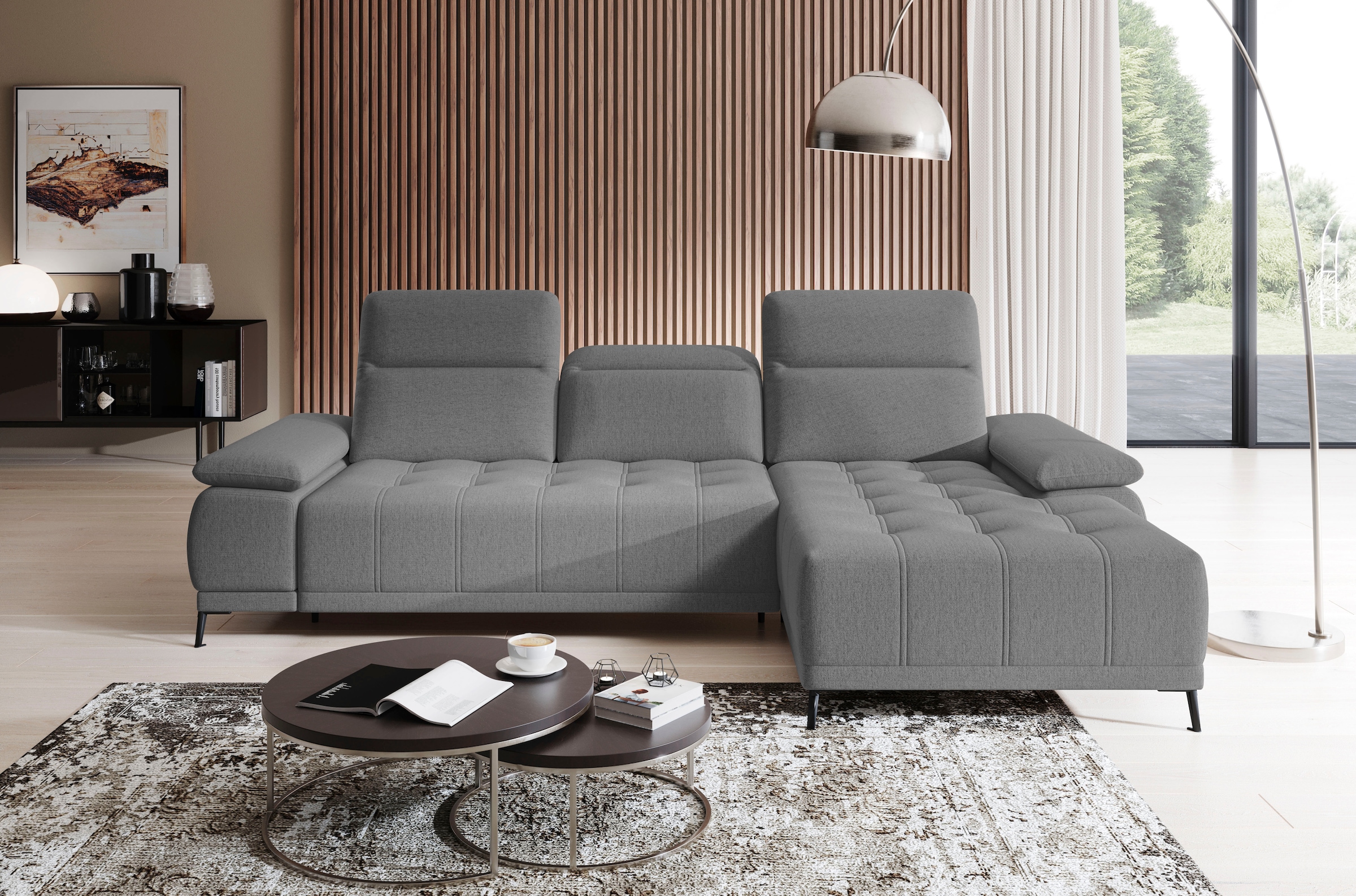 WERK2 Ecksofa »Focus-S, 277 cm breit, elek. Sitztiefenverst., verst. Kopfteile« Luxus-Microfaser weich, L-Form, XXL, elektrische Sitztiefenverstellung